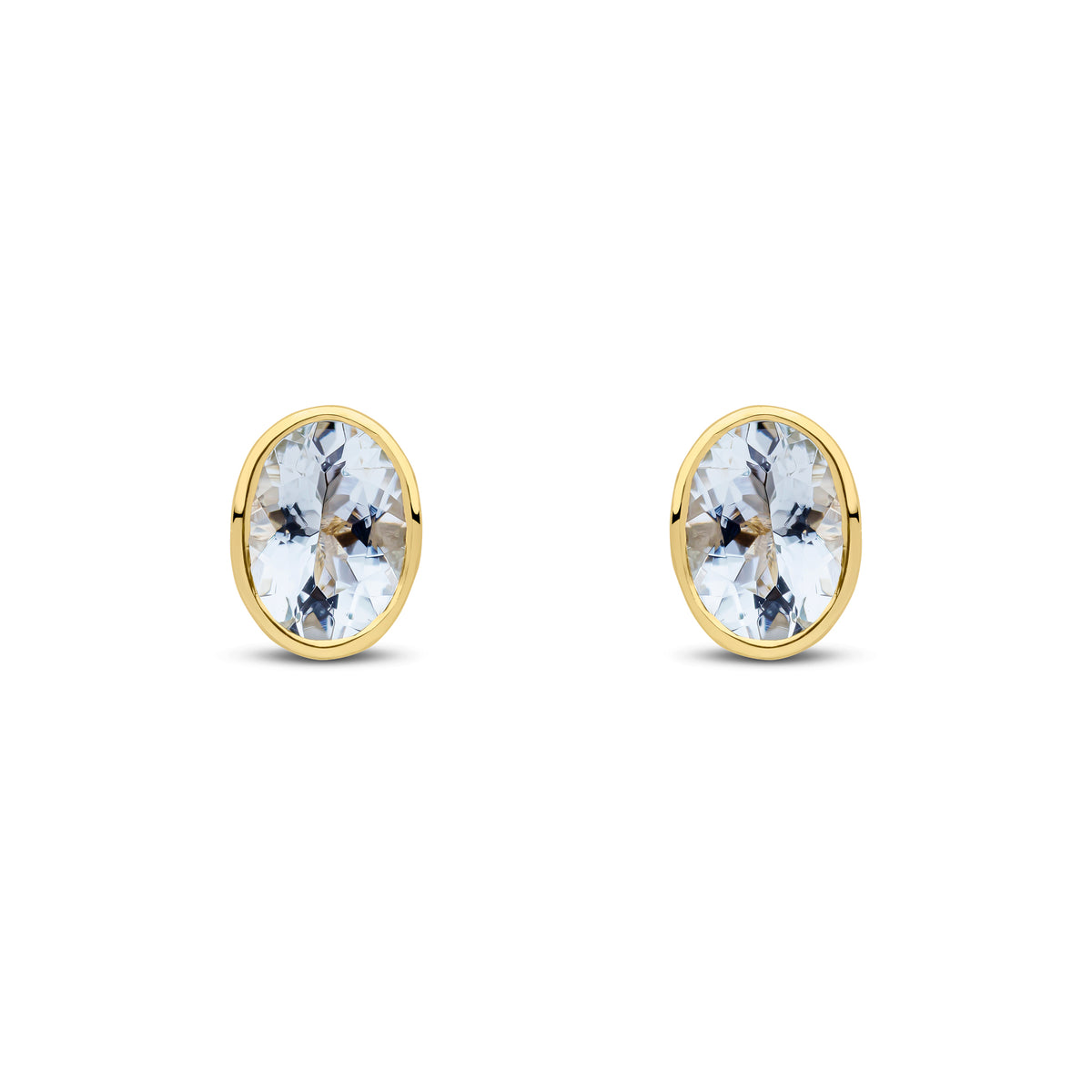 9ct Yellow Gold 7x5 Oval Aquamarine Rubover Earstuds
