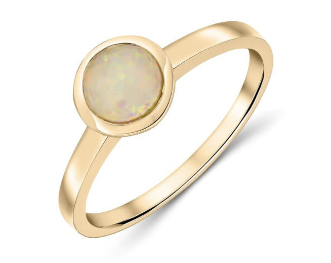 9ct Yellow Gold Round Opal Rubover Ring