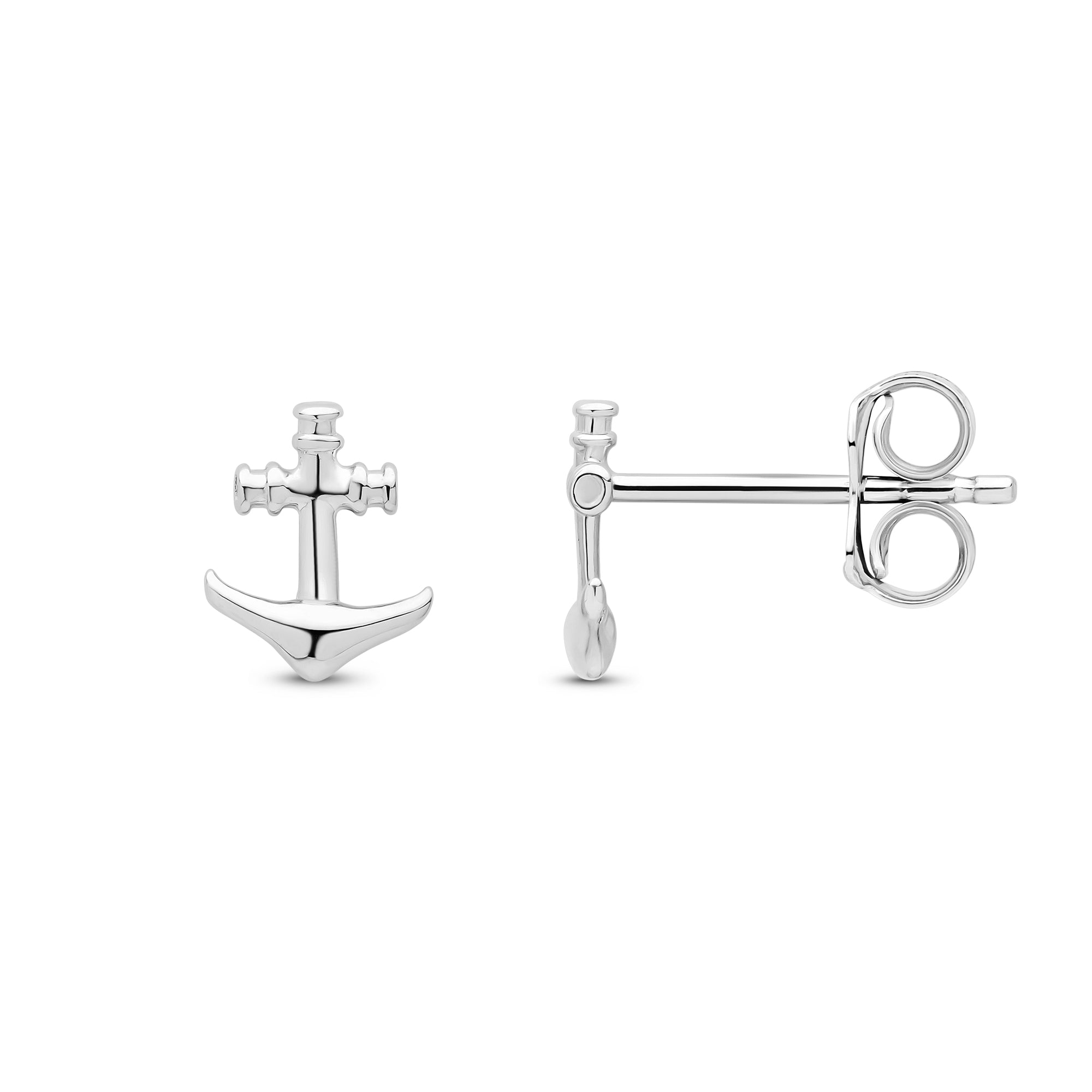 9ct White Gold Anchor Stud Earrings