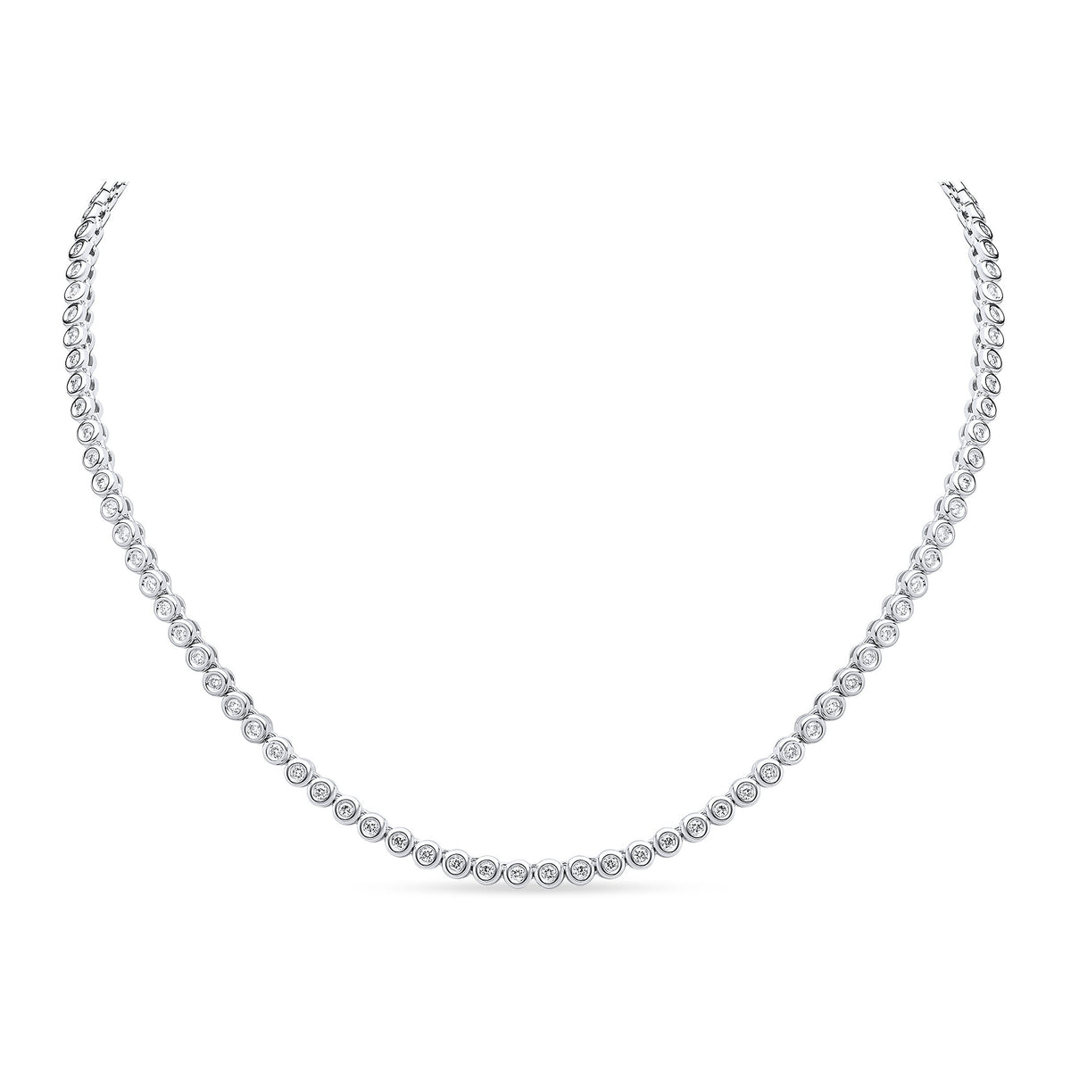 18ct White Gold Brilliant Cut Diamond Rubover Line Necklace 2.50ct