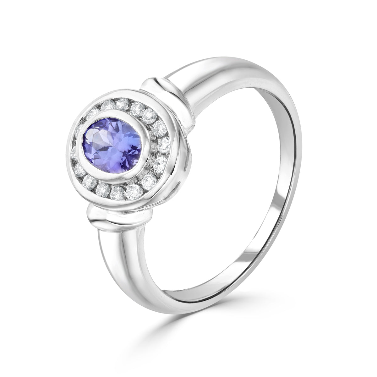 9ct White Gold Oval Tanzanite & Diamond Cluster Ring