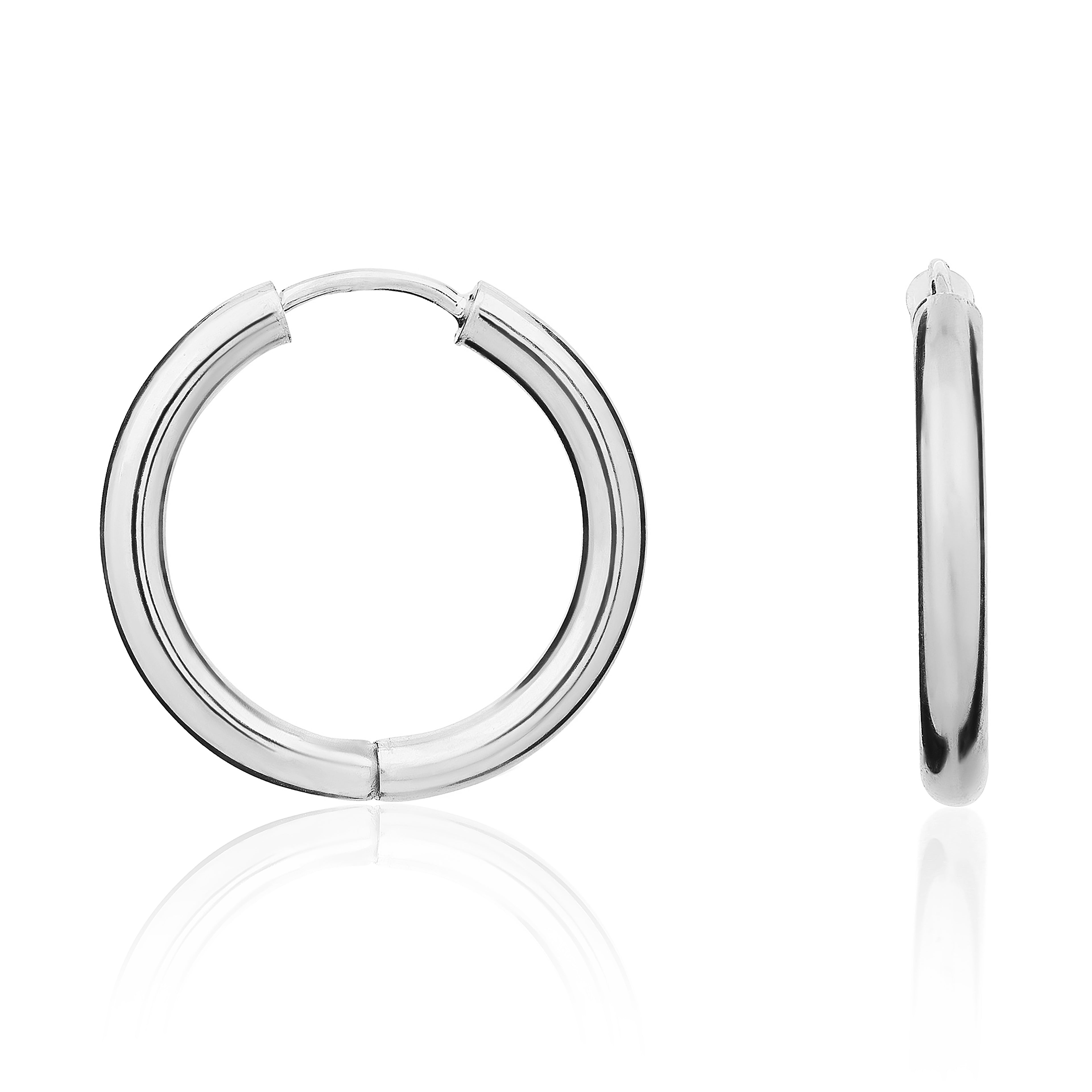 9ct White Gold Polished Round Hinged Hoop Earrings 20mm Diameter
