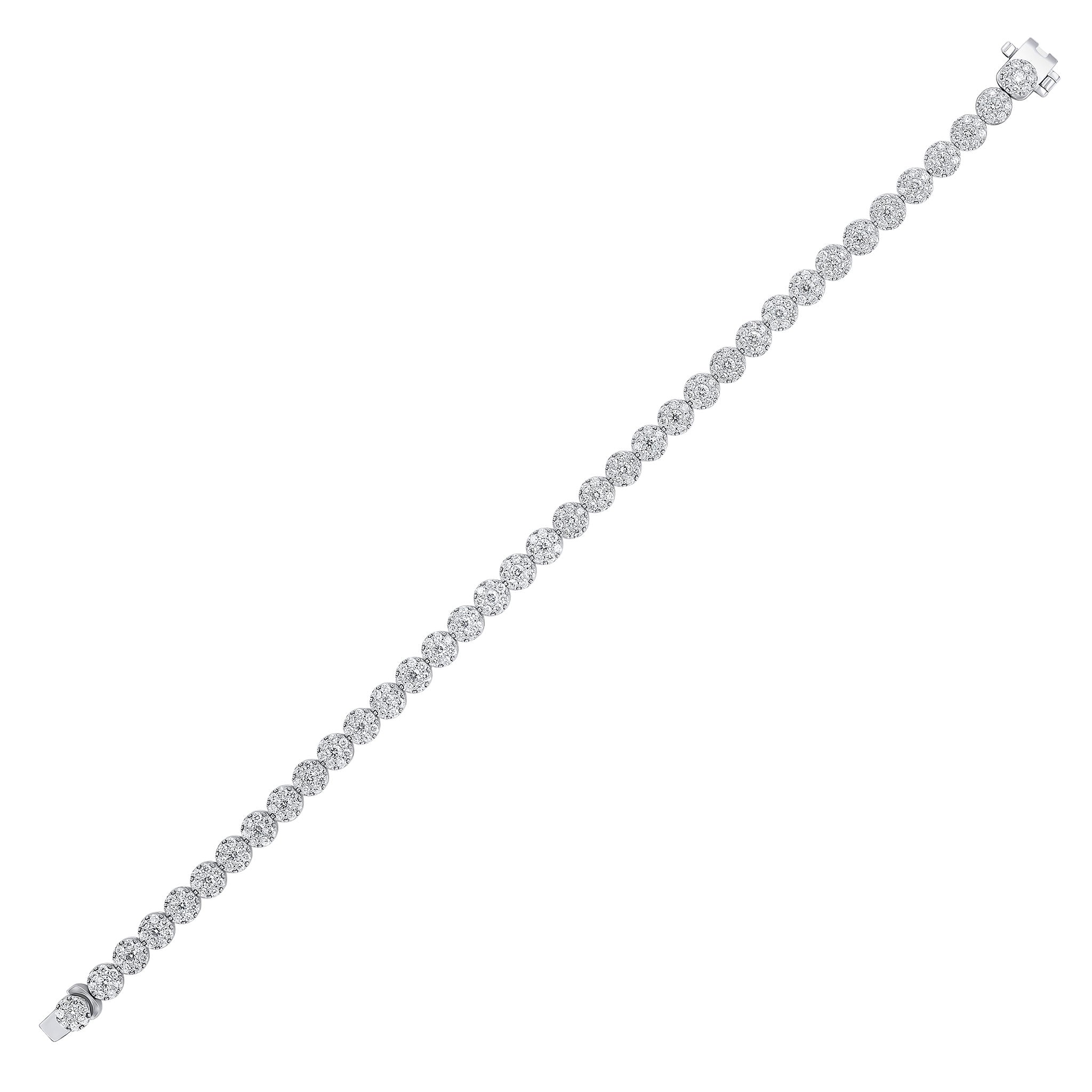18ct White Gold Diamond Round Clusters Bracelet