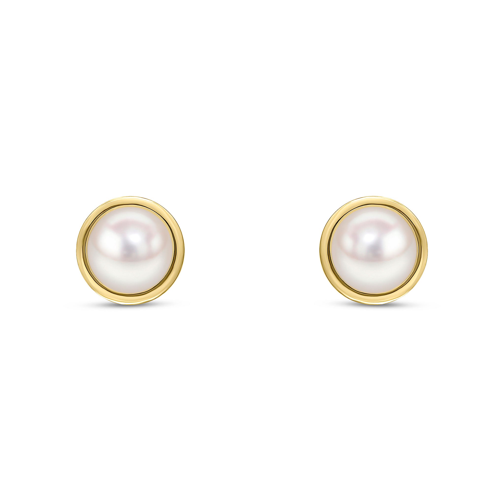 9ct Yellow Gold Flat Polished Border Button Freshwater Pearl Stud Earrings 7mm