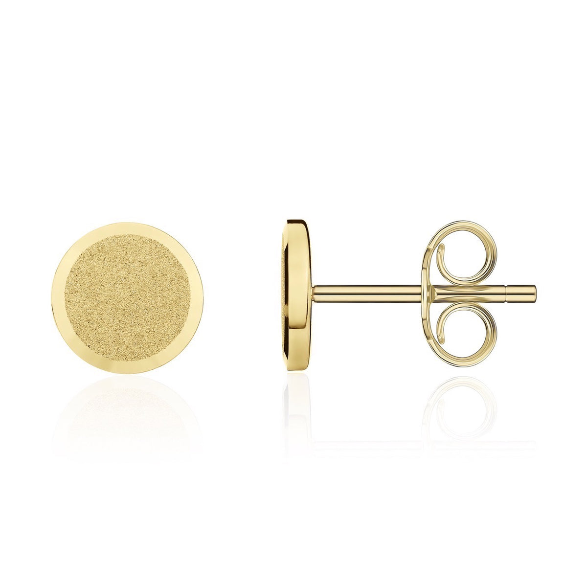 18ct Yellow Gold Satin Flat Disc Stud Earrings