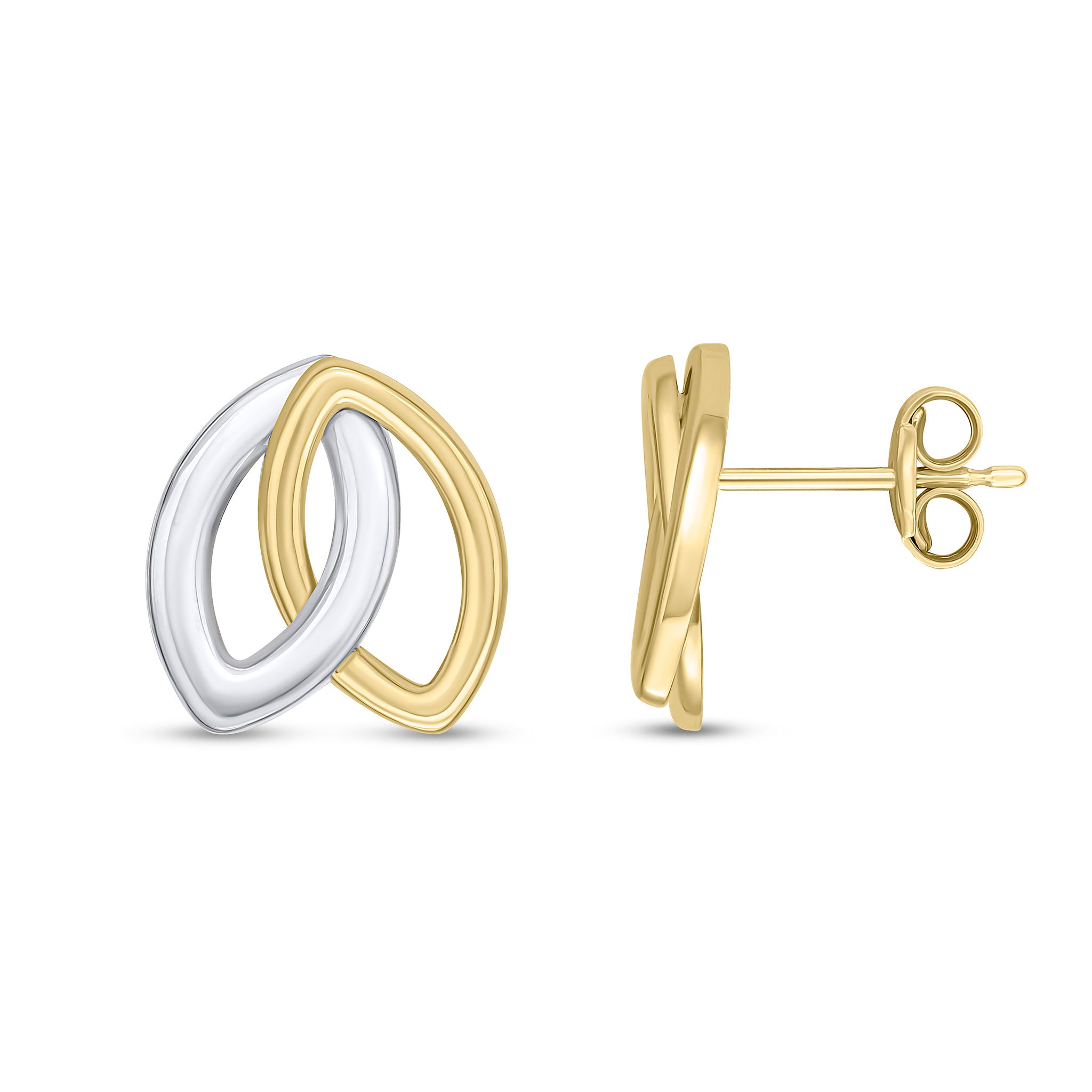 9ct Two Tone Yellow White Gold Polished Double Marquise Stud Earrings