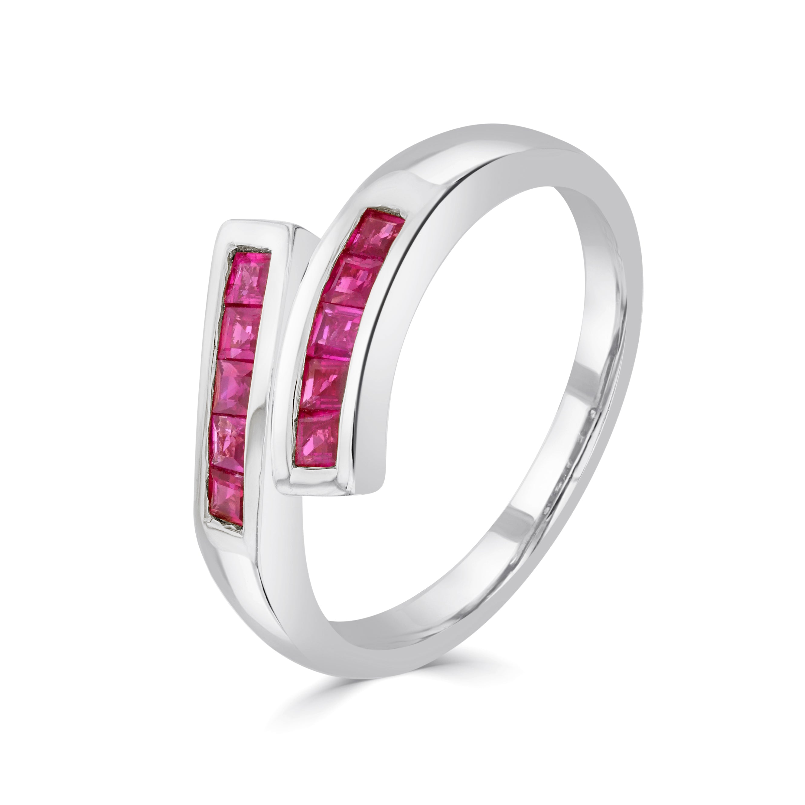 9ct White Gold Square Ruby Channel Set Crossover 1 2 Eternity Ring