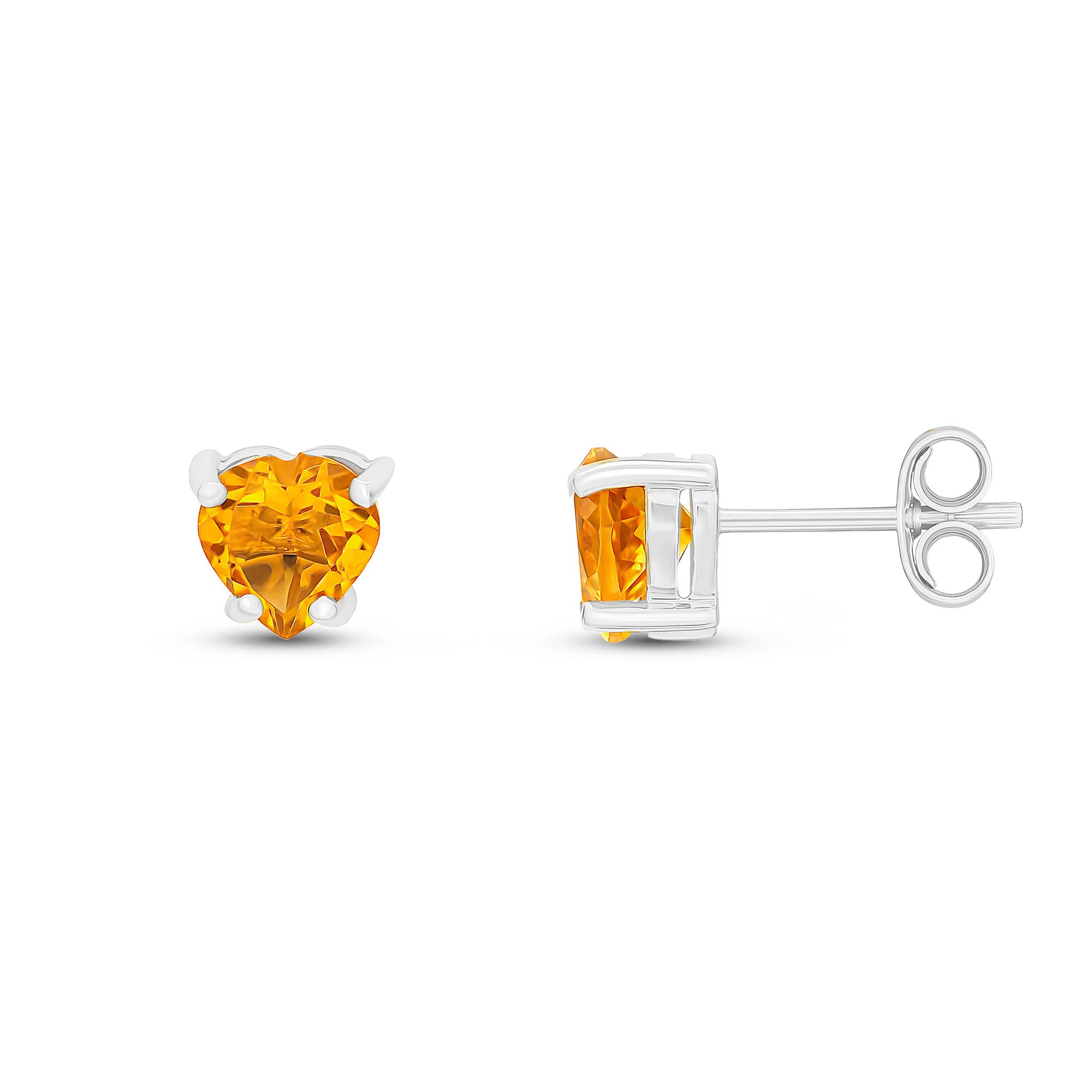 9ct White Gold 6mm Heartshape Citrine Claw Set Earrings