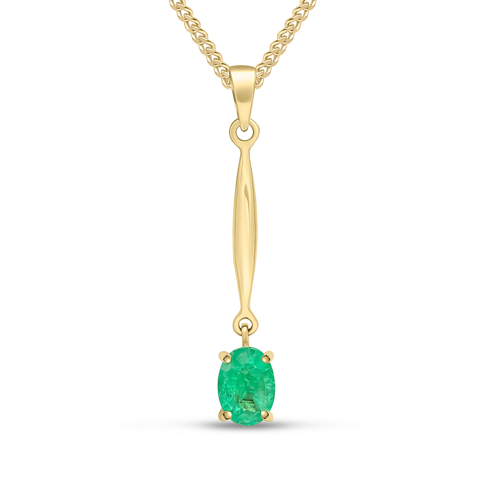 9ct Yellow Gold 7x5 Oval Claw Emerald and Bar Pendant