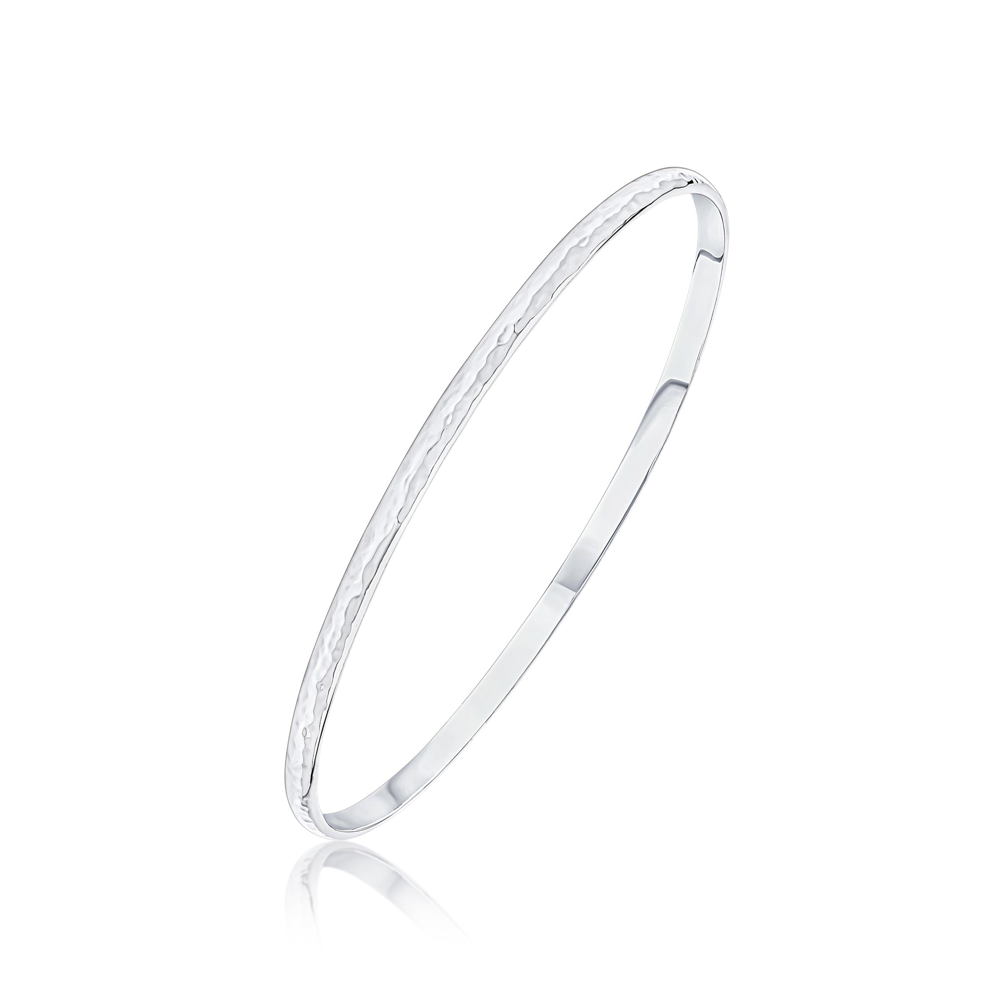 925 Sterling Silver Hammered Court Design Smaller Adult Wrist Size Bangle, 3mm
