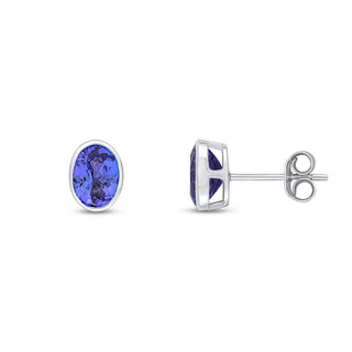 9ct white gold 7 x 5mm Oval Tanzanite Rubover Earrings