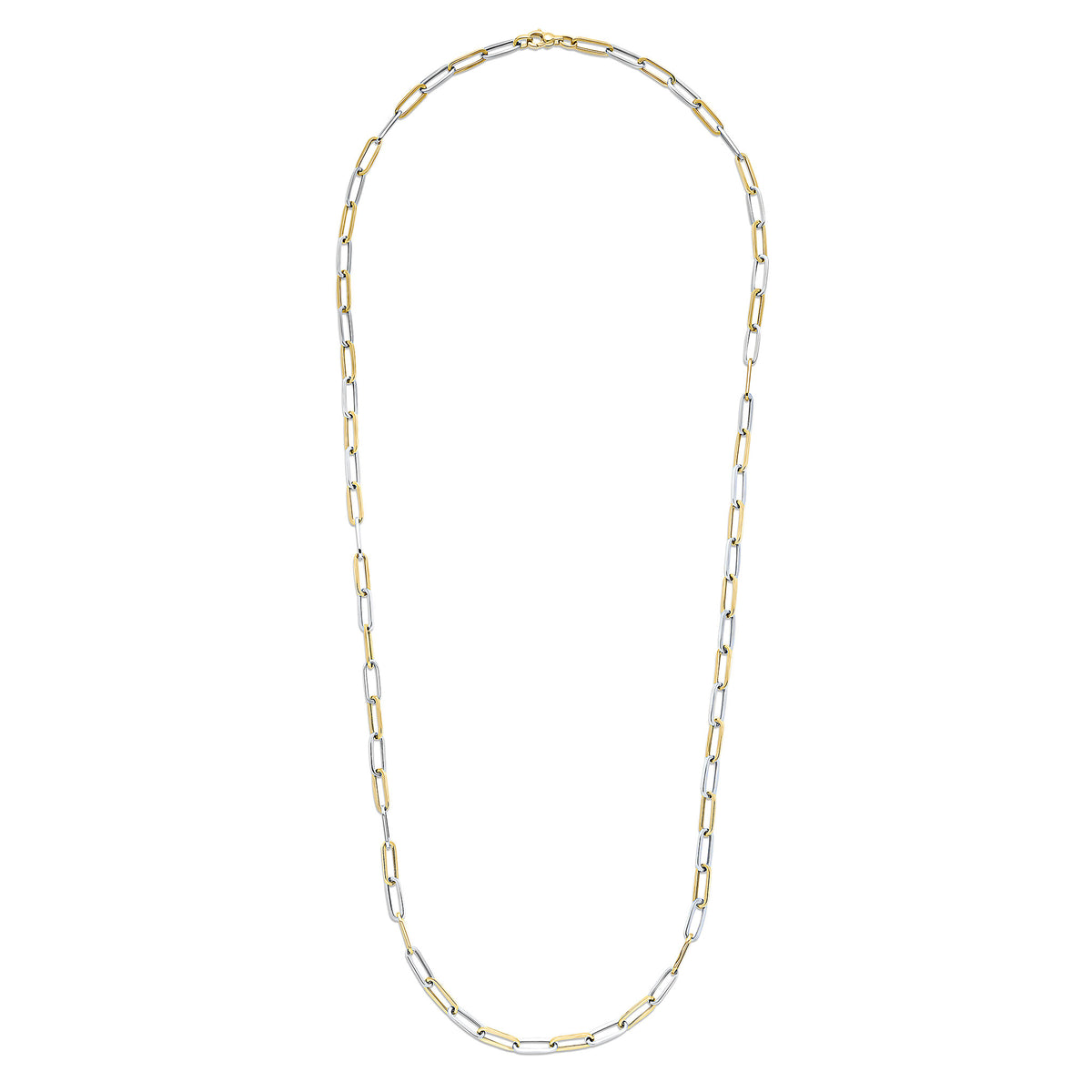 9ct Yellow and White Gold Oval Paperchain Link Necklace 32 Inches