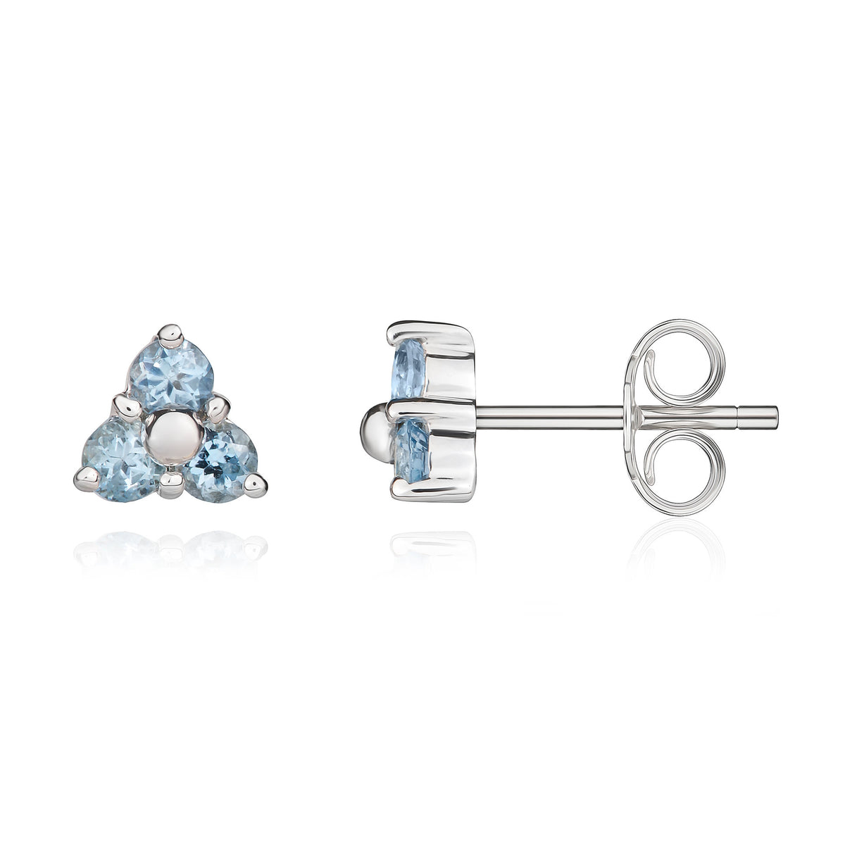 9ct White Gold Round Aquamarine Claw Set Trefoil Earrings