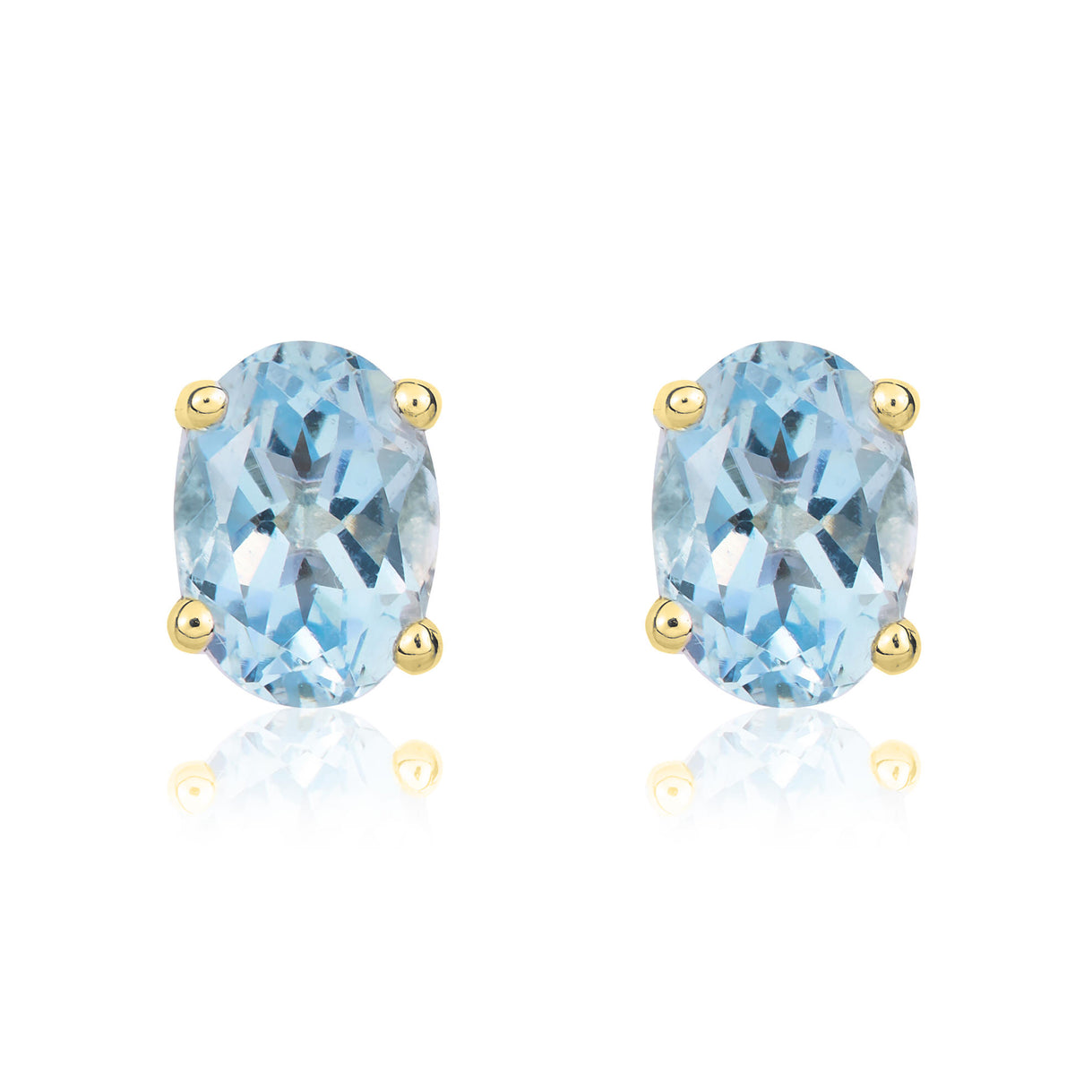 9ct Yellow Gold 7x5mm Oval Aquamarine Claw Earrings