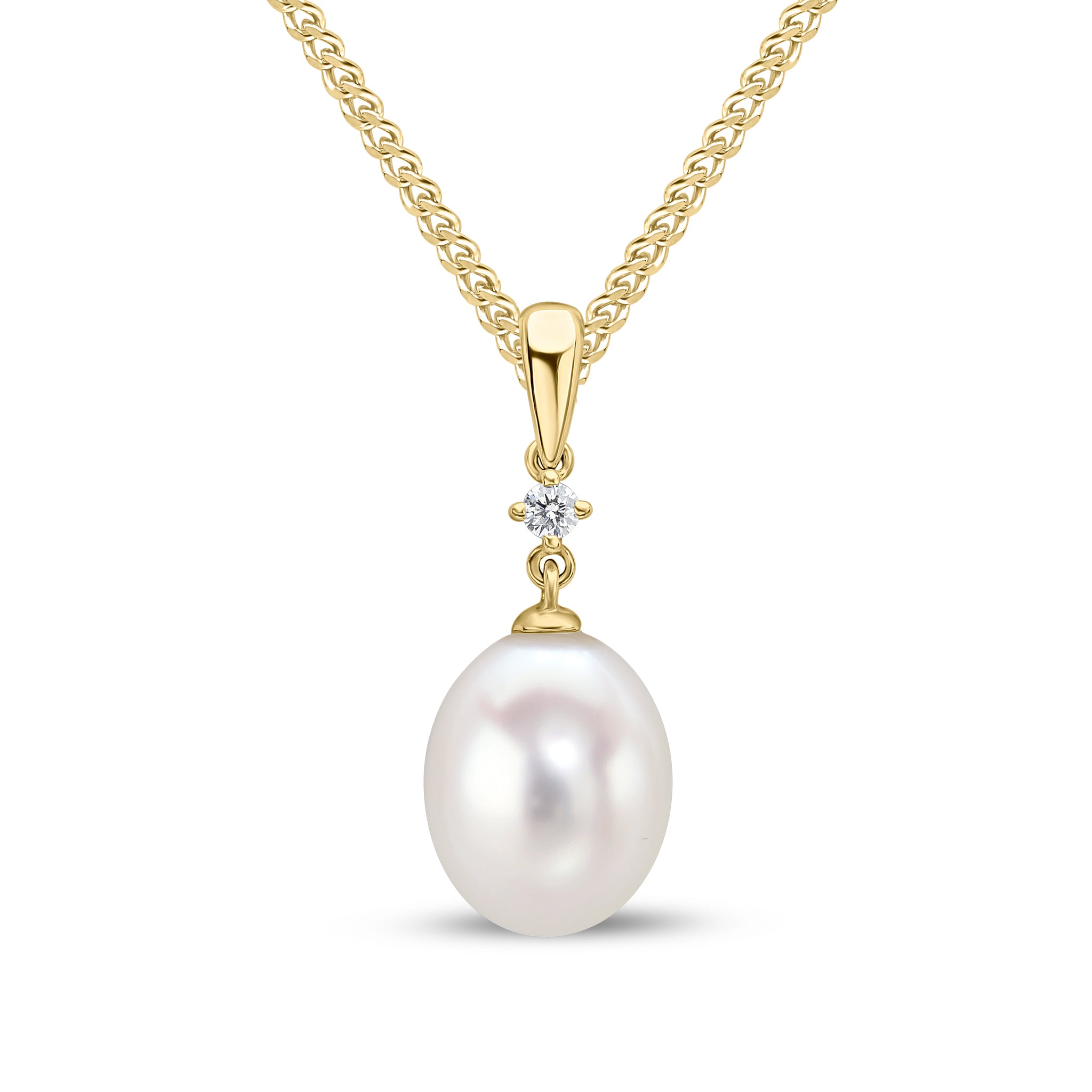 18ct Yellow Gold Cfw Pearl & Claw Set Diamond 2 Stone Pendant with Plain Loop Top