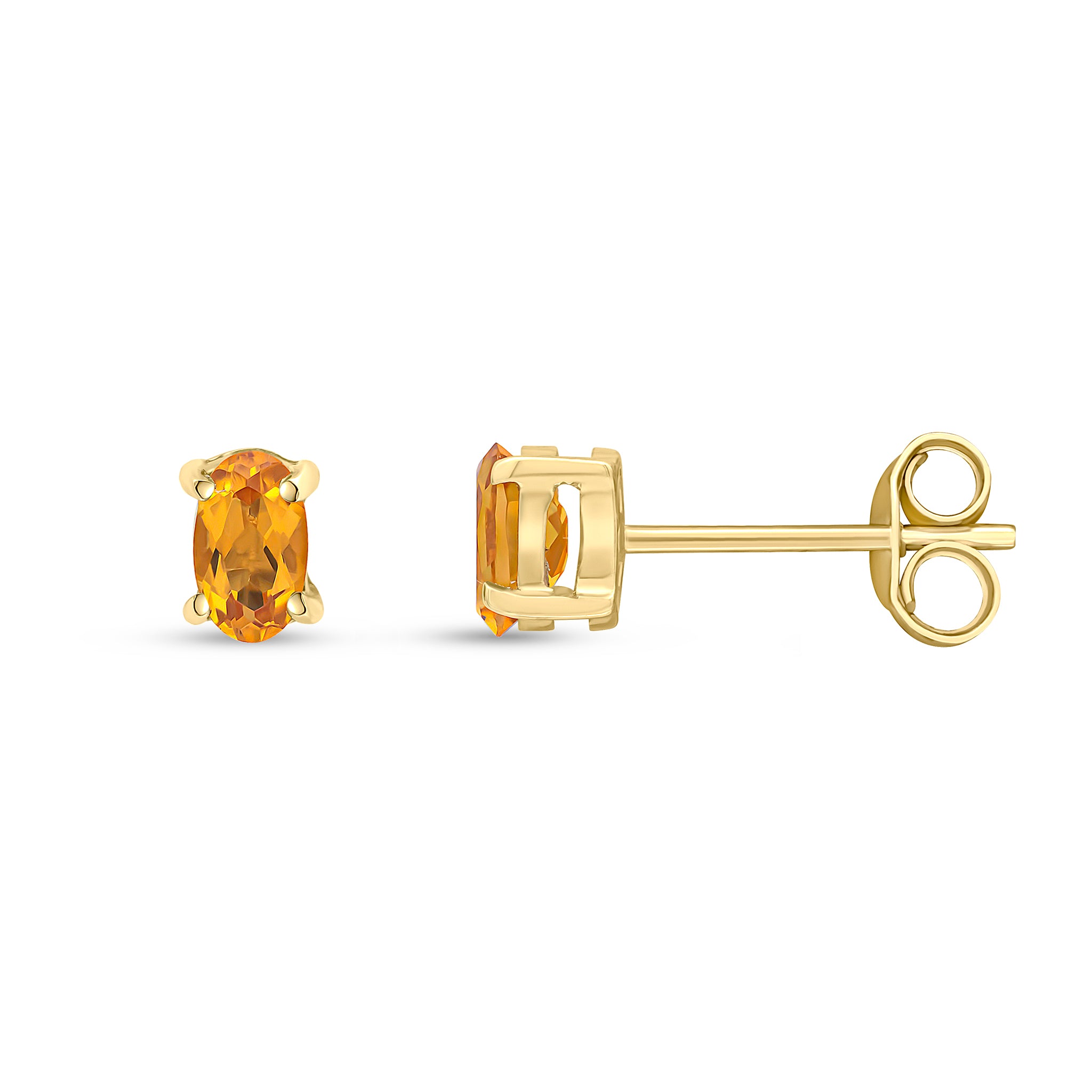 9ct yellow gold 5mm x 3mm Oval Citrine Claw Set Stud Earrings