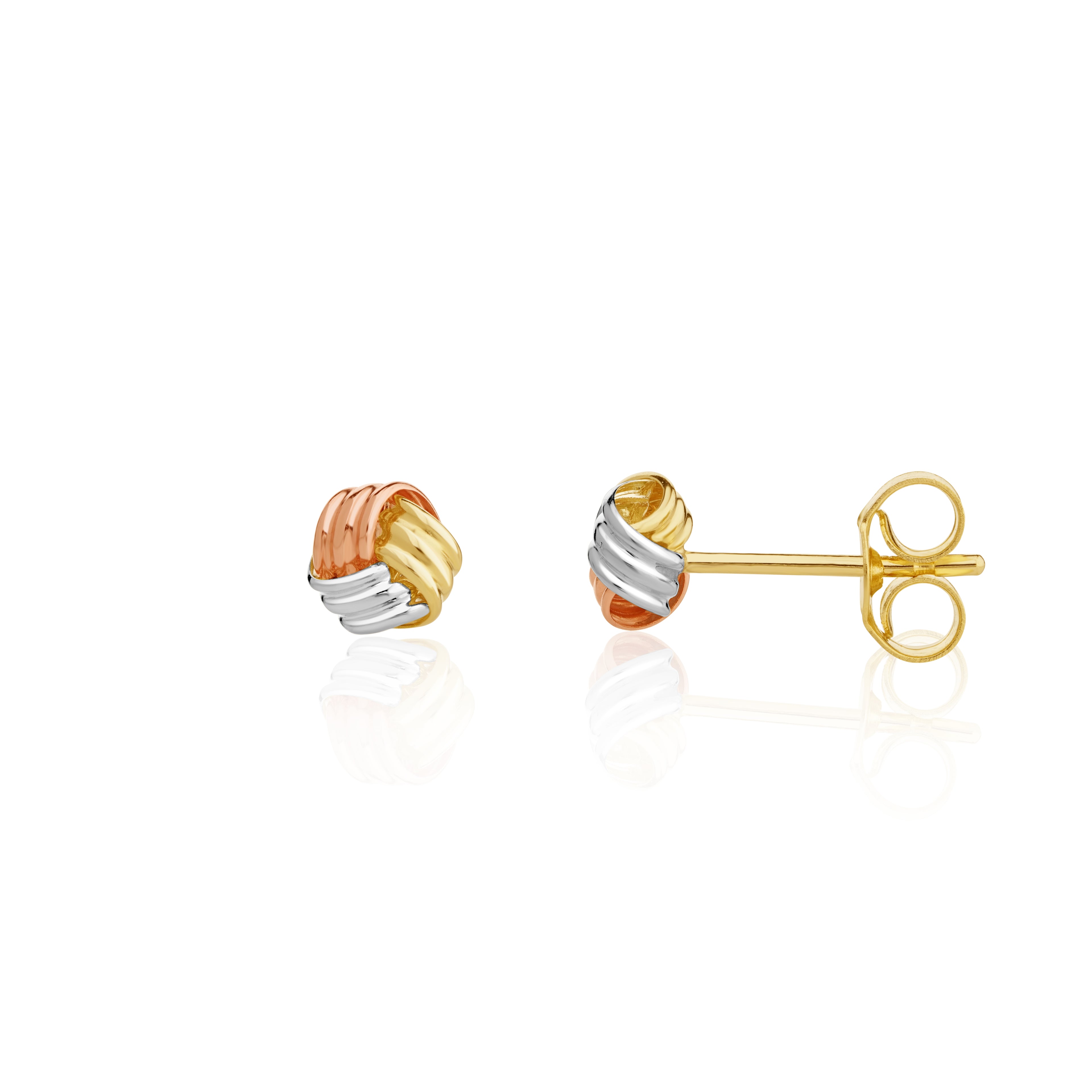 9ct Yellow, White And Rose Gold Small Ribbed Knot Earrings