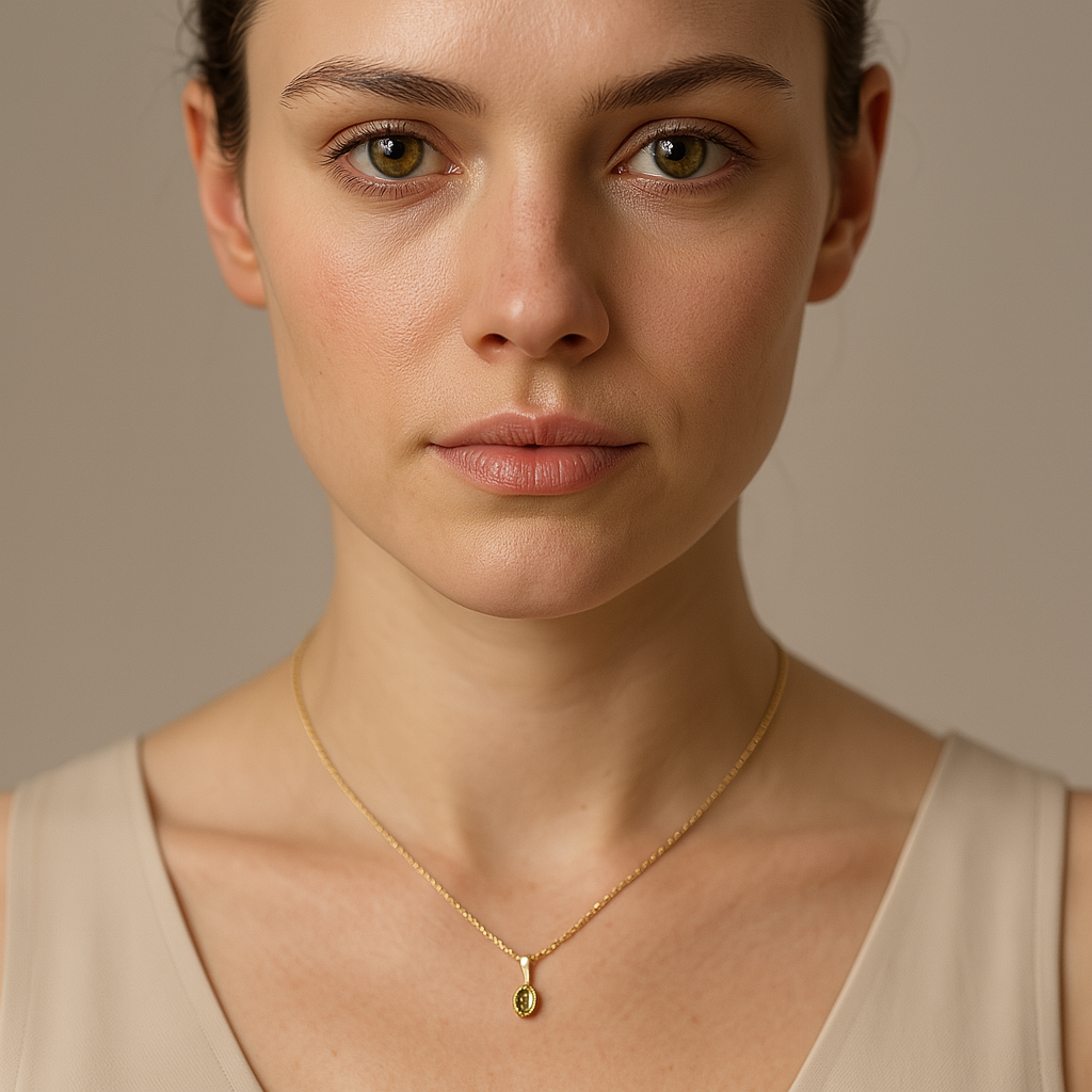 9ct yellow gold 6X4mm Oval Peridot Rubover Pendant