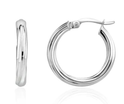 9ct White Gold Twist Hoop Earrings. 21mm Outer Diameter