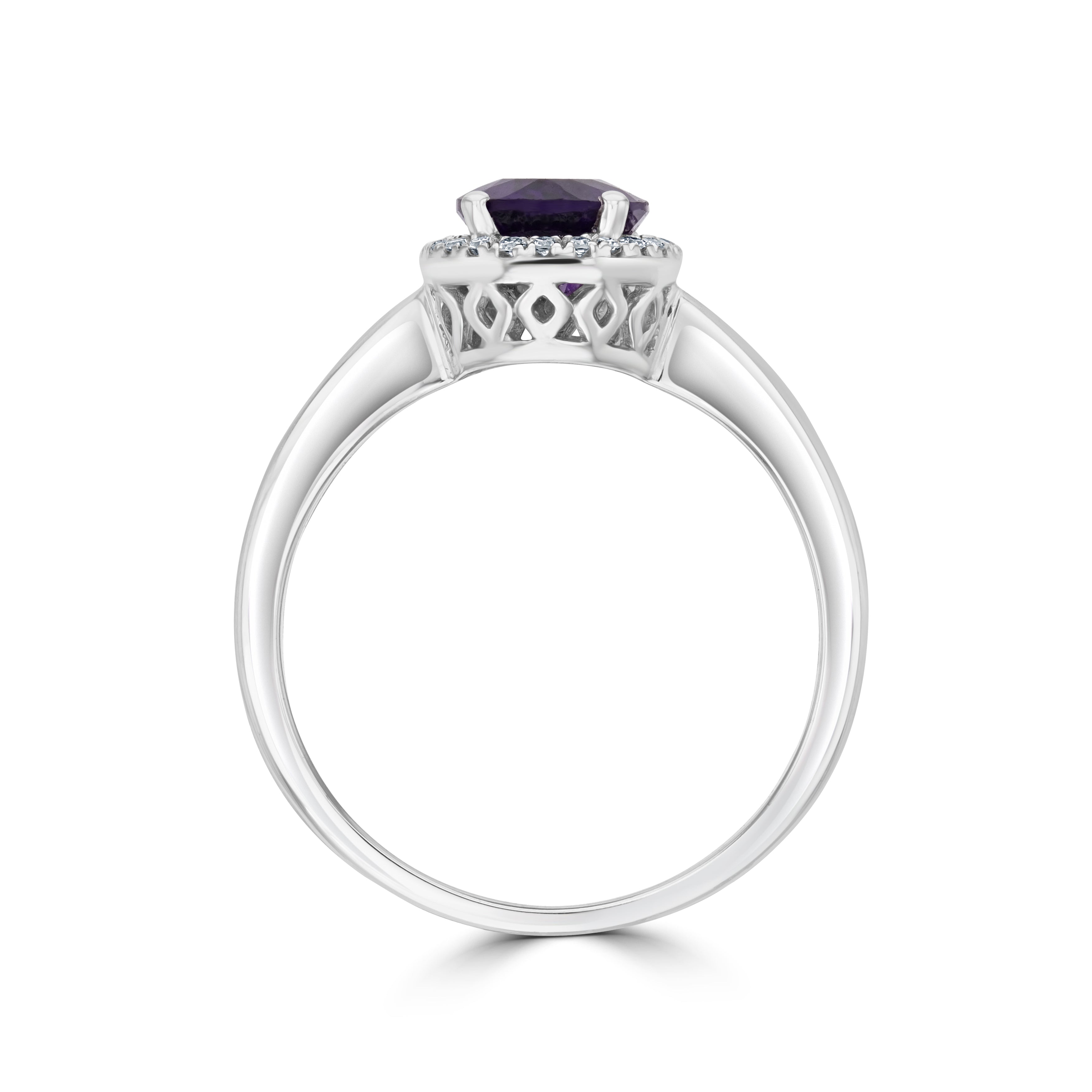 9CT WG 8X6 OVAL AMETHYST & DIAMOND CLAW SET CLUSTER RING 1
