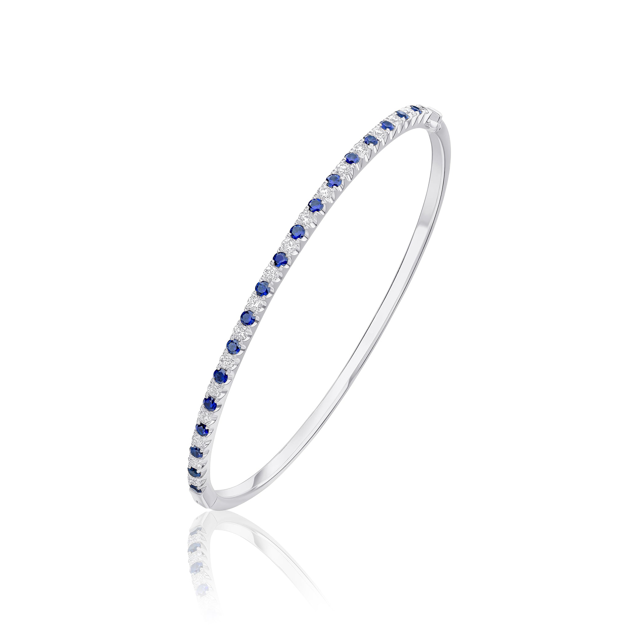 18ct White Gold Round Sapphire & Diamond Claw Set Hinged Bangle