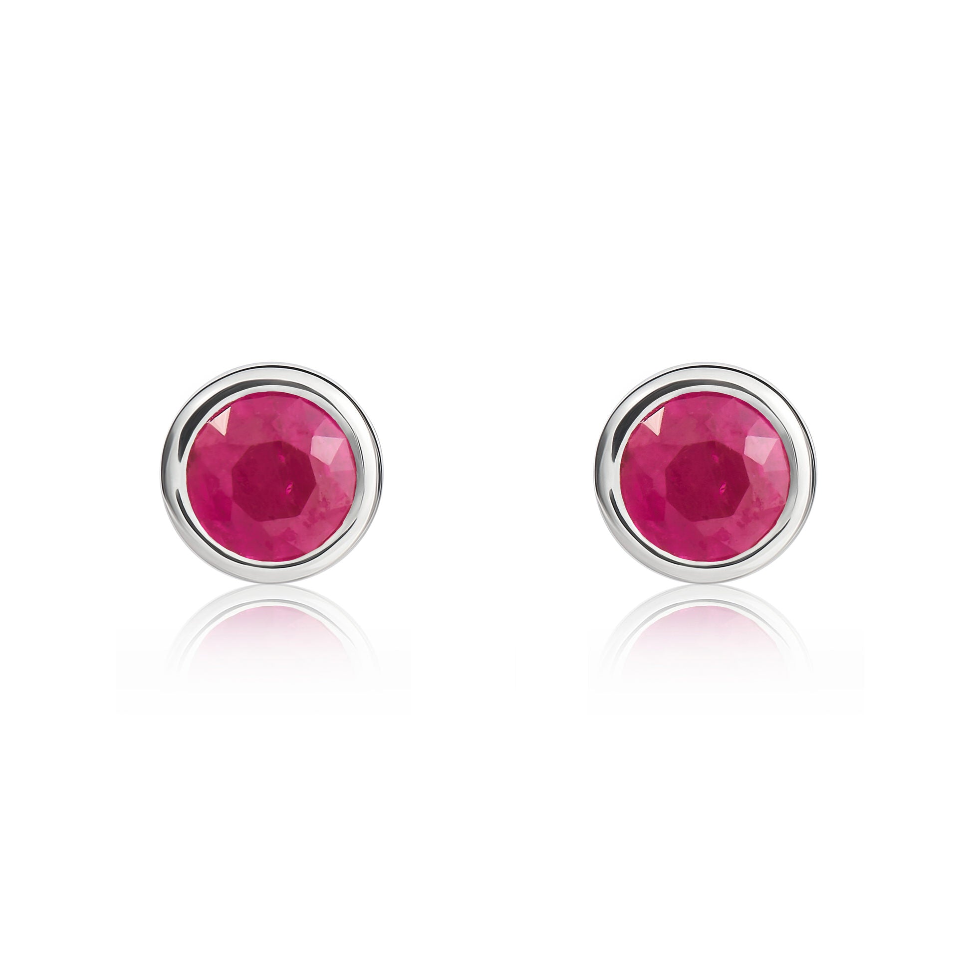 9ct white gold 4mm Round Ruby Rubover Stud Earrings