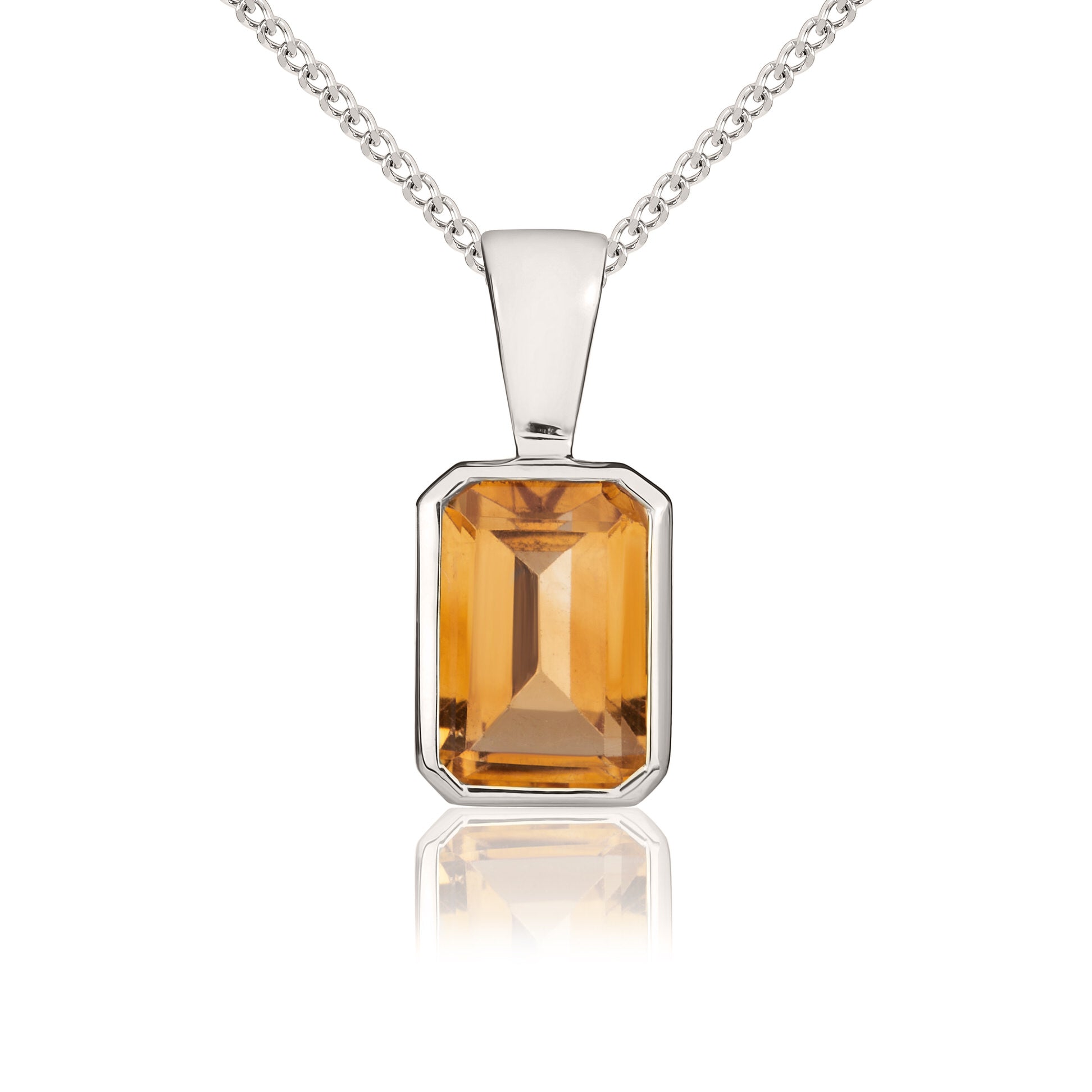 9ct White Gold 7x5 Octagonal Citrine Rubover Pendant
