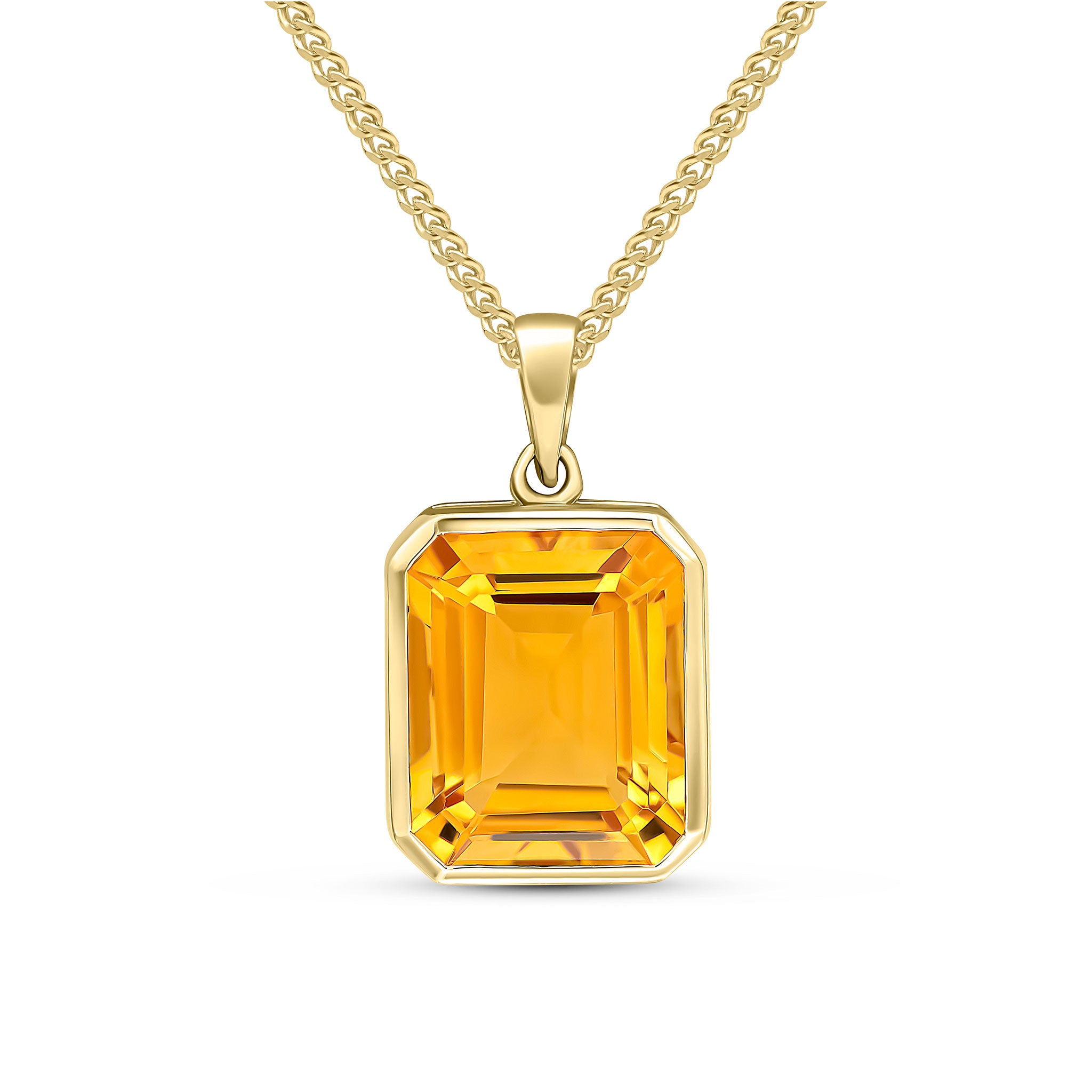 9ct Yellow Gold 12x10 Octagon Citrine Rubover Pendant