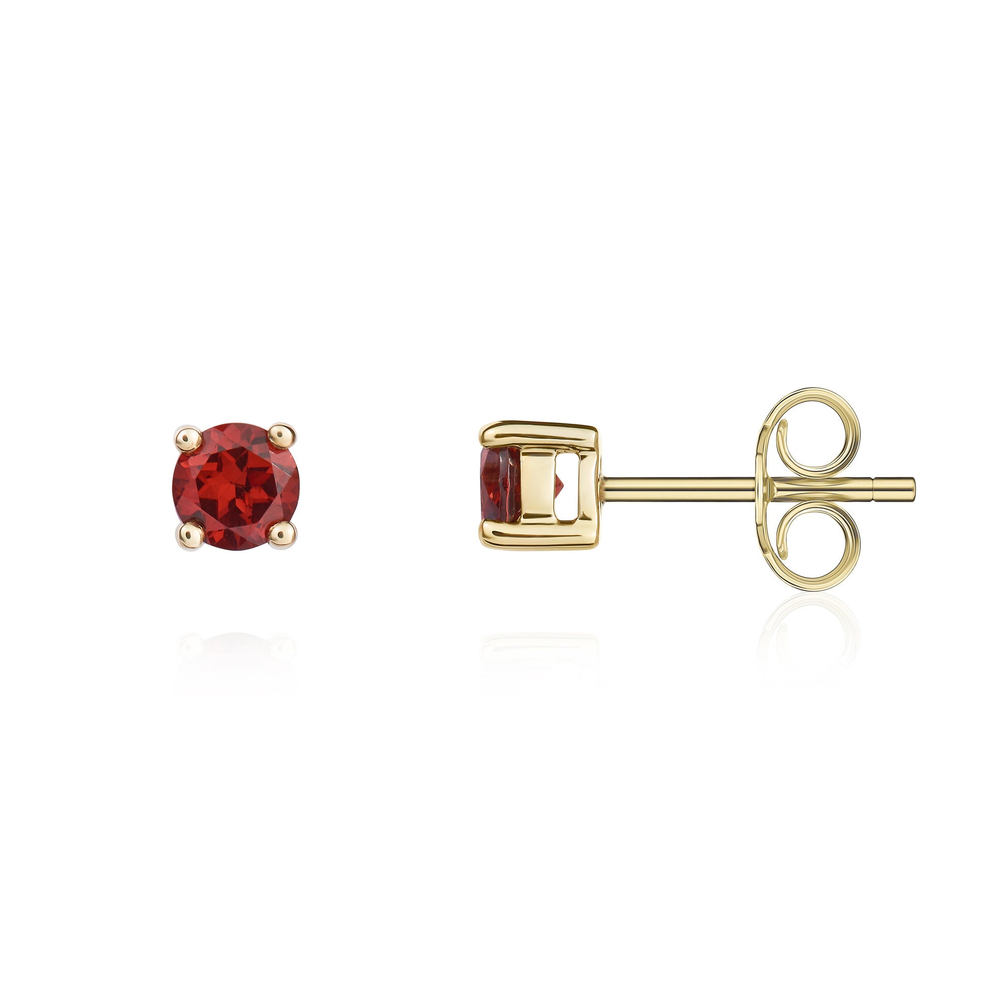 9ct yellow gold 4mm Round garnet 4 Claw Earrings
