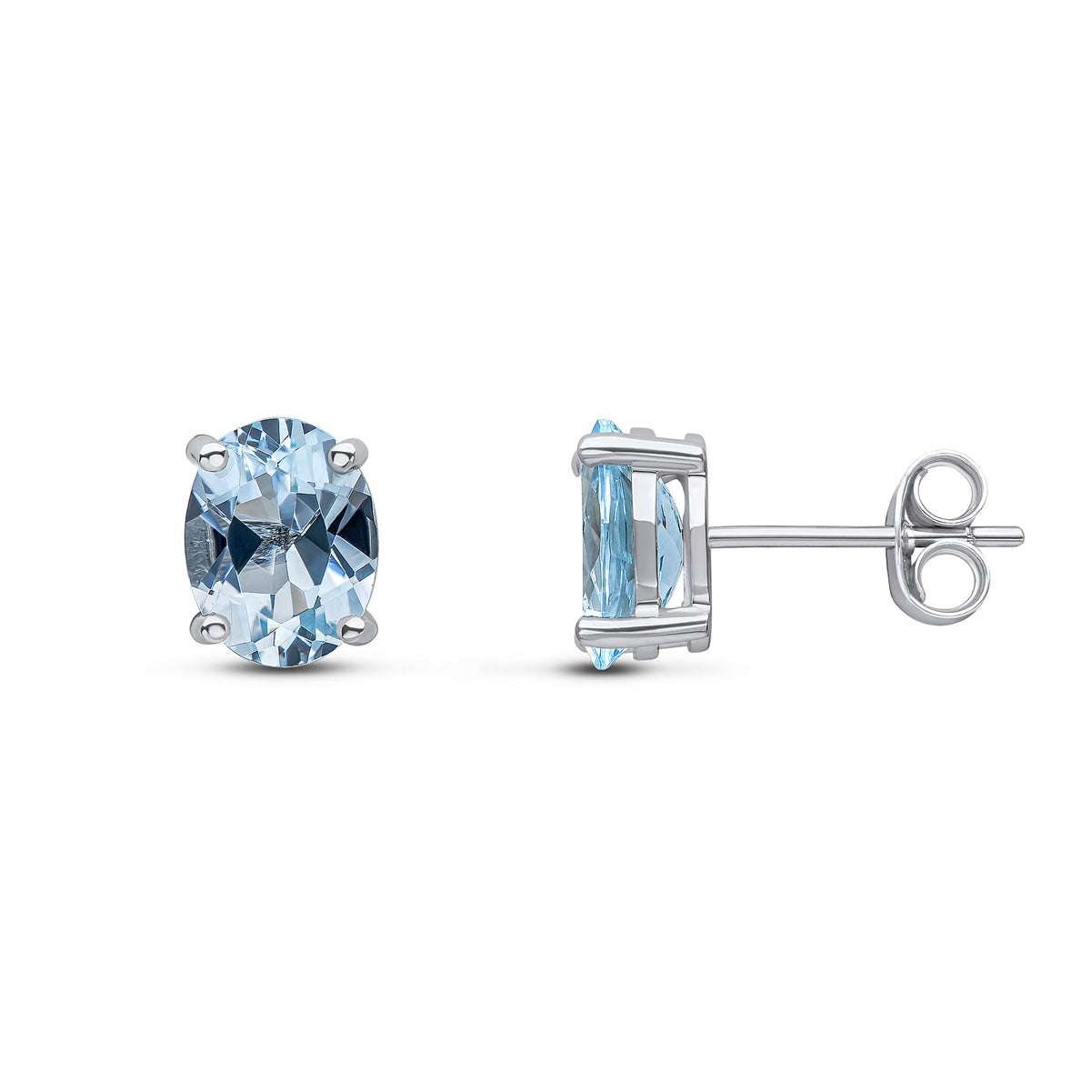 9ct White Gold 8x6 Oval Aquamarine Claw Set Earrings