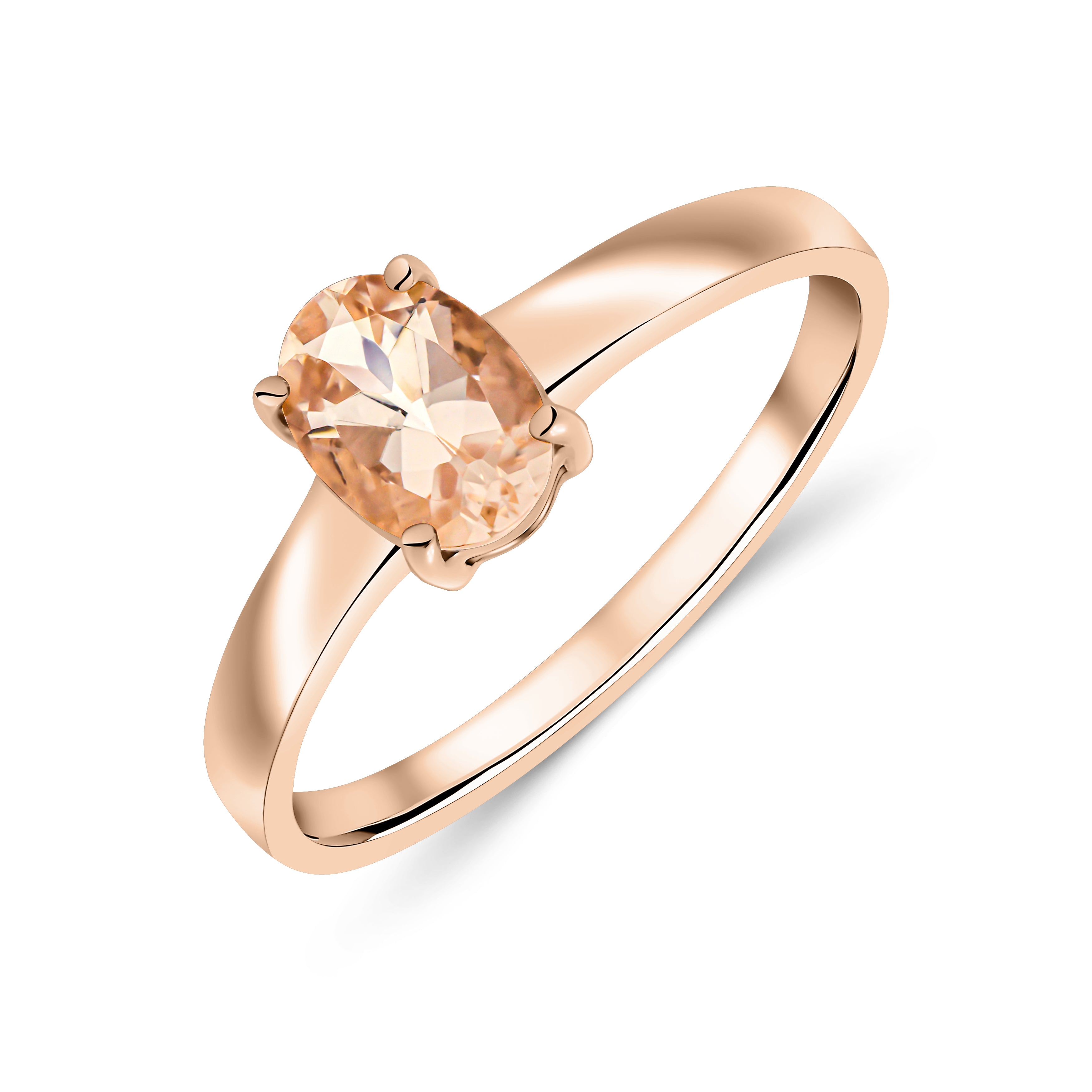 9ct Rose Gold 7x5mm Oval Morganite 4 Claw Single Stone Ring