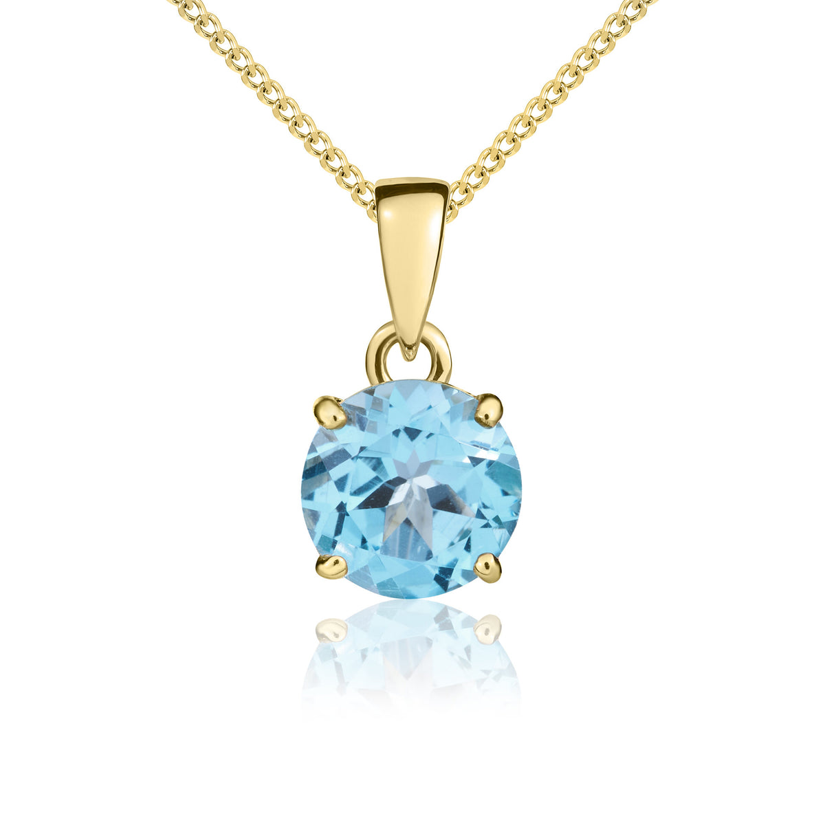 9ct Yellow Gold 7mm Round Swiss Blue Topaz Claw Set Pendant