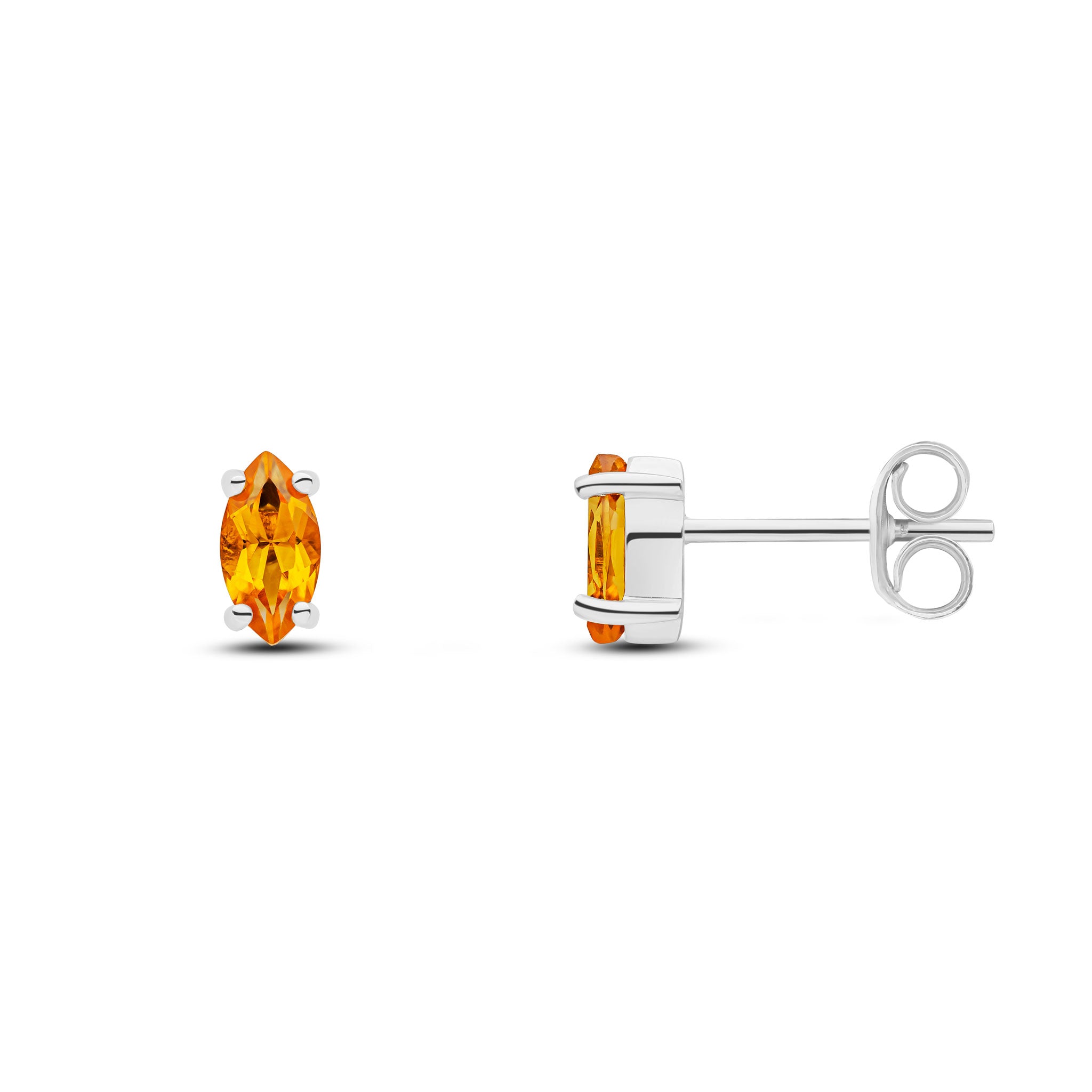 9ct White Gold 6x3mm Marquise Citrine Claw Earrings