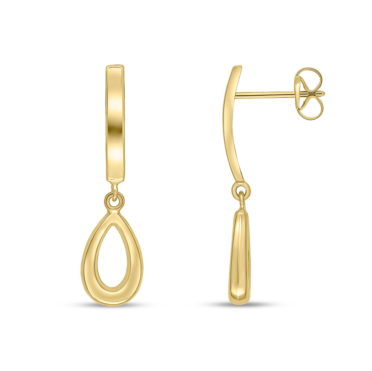 9ct Yellow Gold Polished Curved Bar & Open Pear Design Drop Earrings 22mm