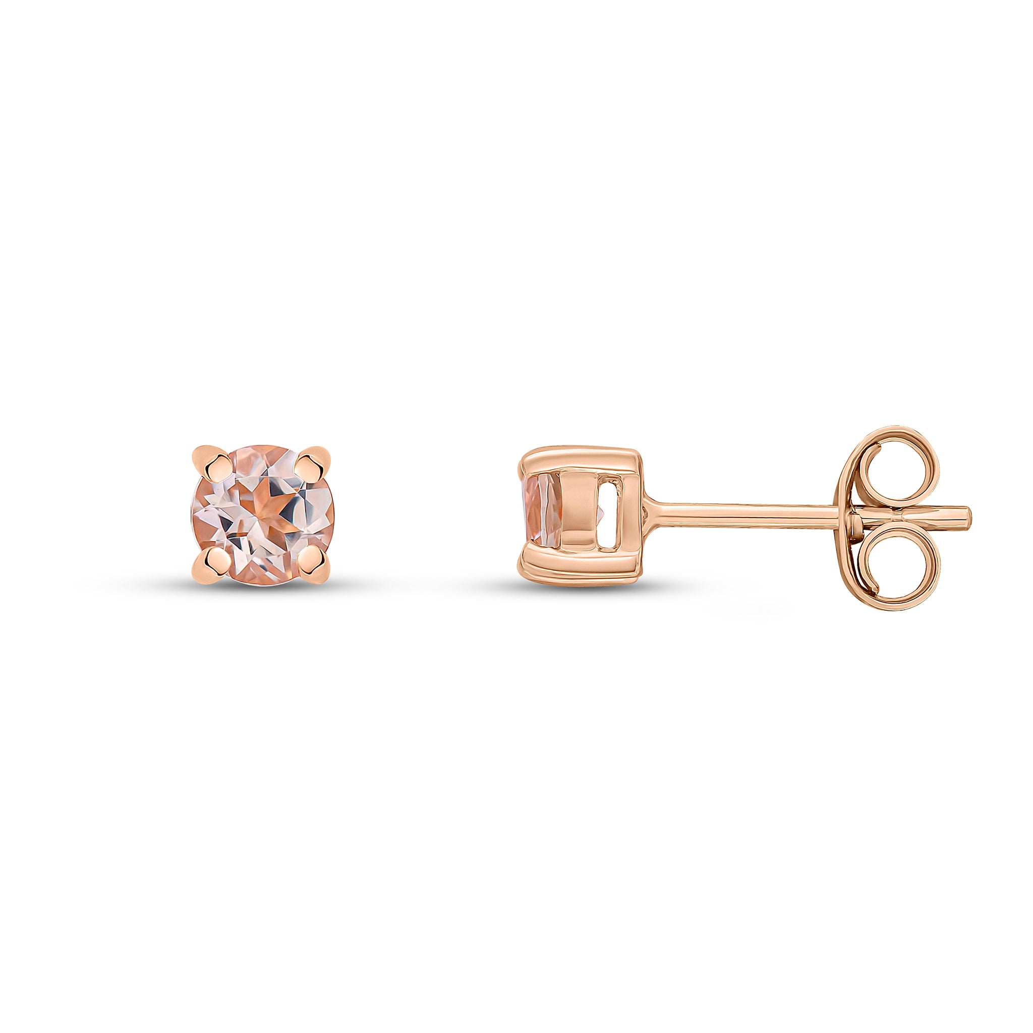 9ct rose gold 4mm Round morganite 4 Claw Earrings