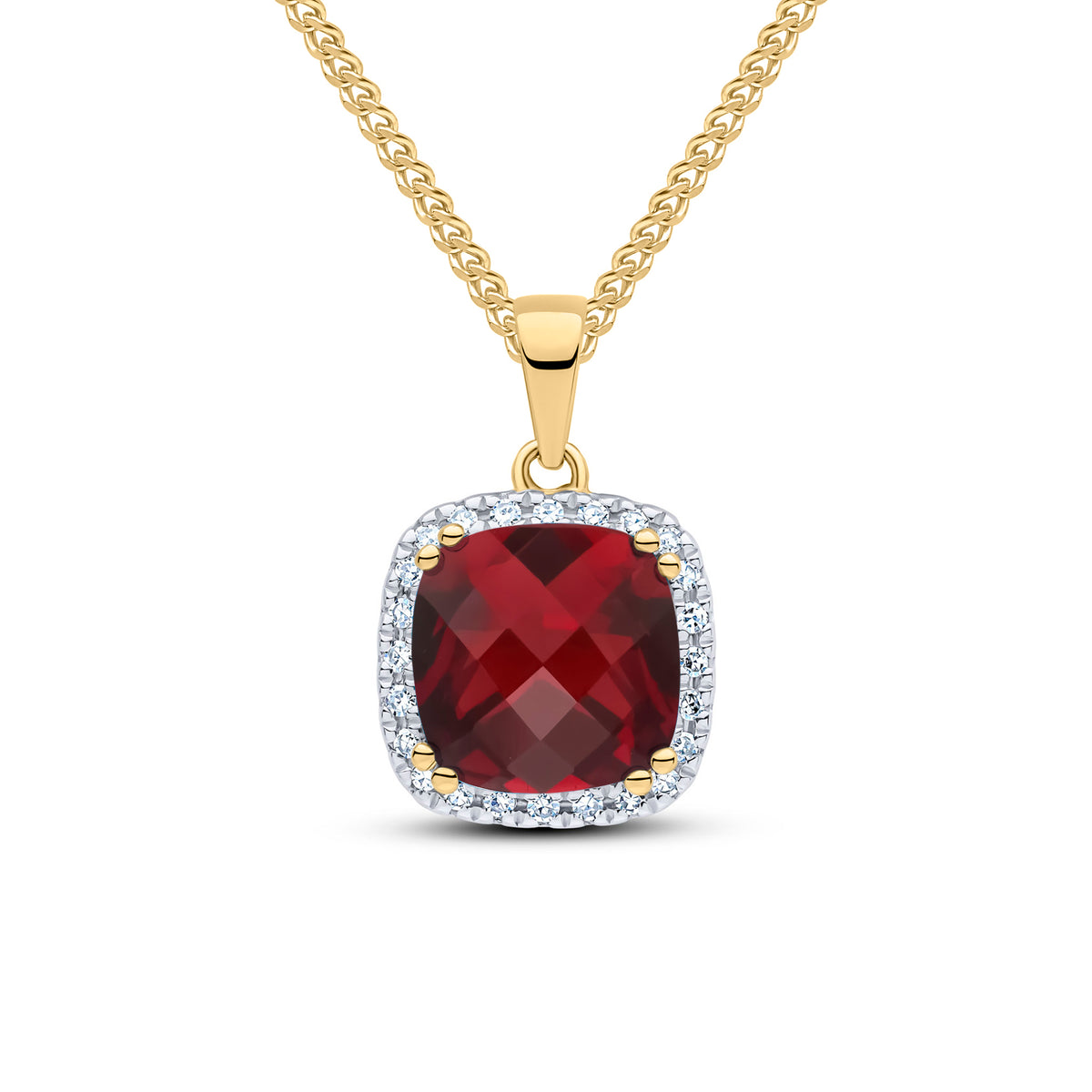 9ct Yellow Gold Cush Garnet & Diamond Cluster