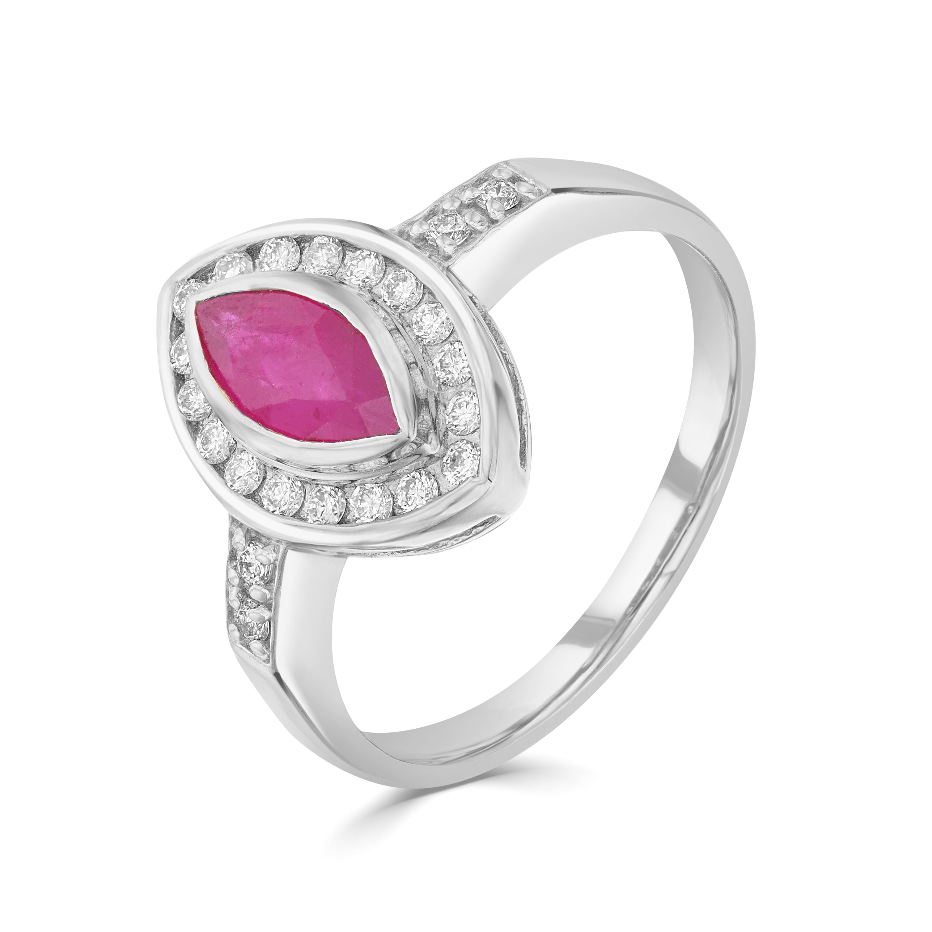 9ct White Gold Marq Rub & Diamond Clus Rose Gold