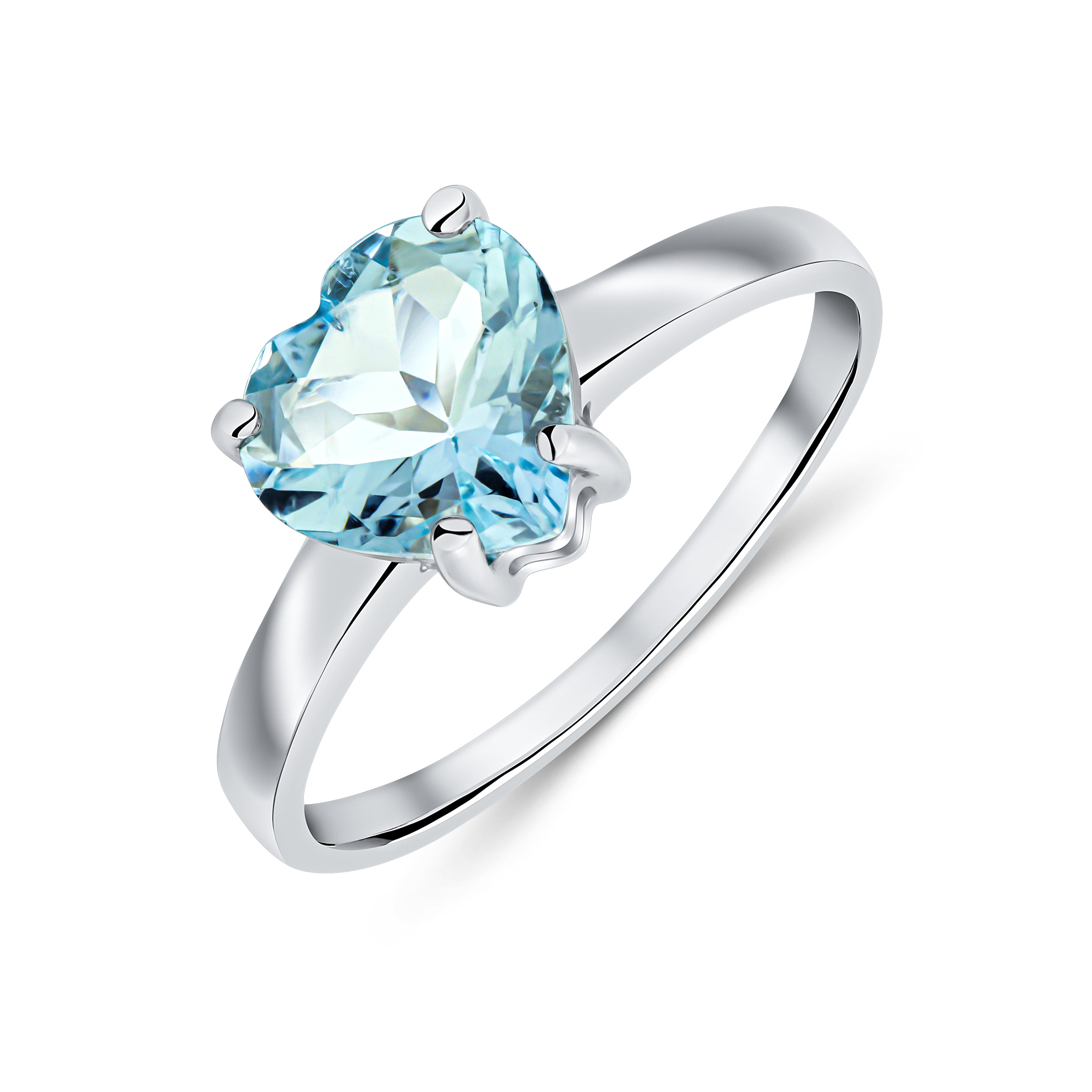 9ct White Gold 8mm Heart Aquamarine Claw Set Single Stone Ring