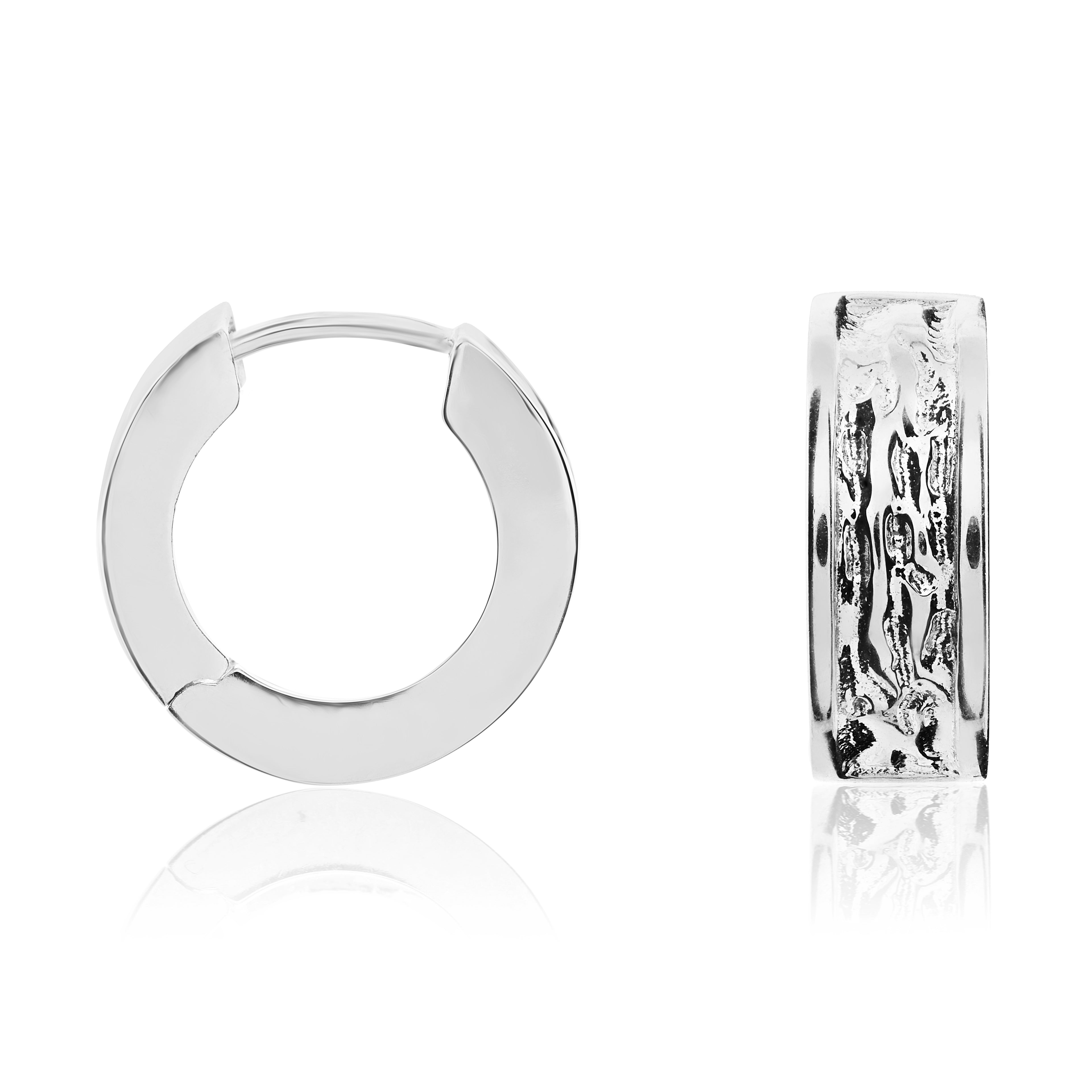9ct white gold Textured Finish Squared Round Huggy Earrings