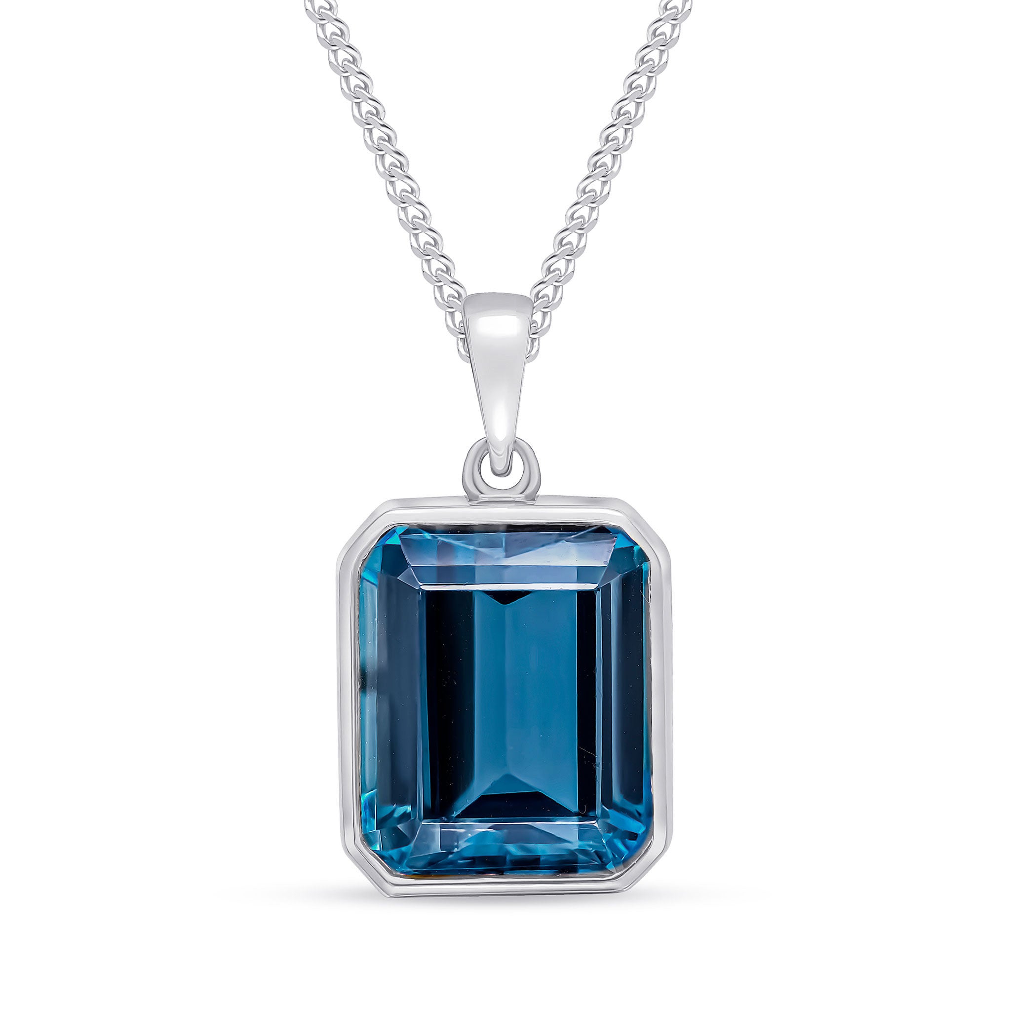 9ct white gold 12 x 10mm Octagon London Blue Topaz rubover pendant