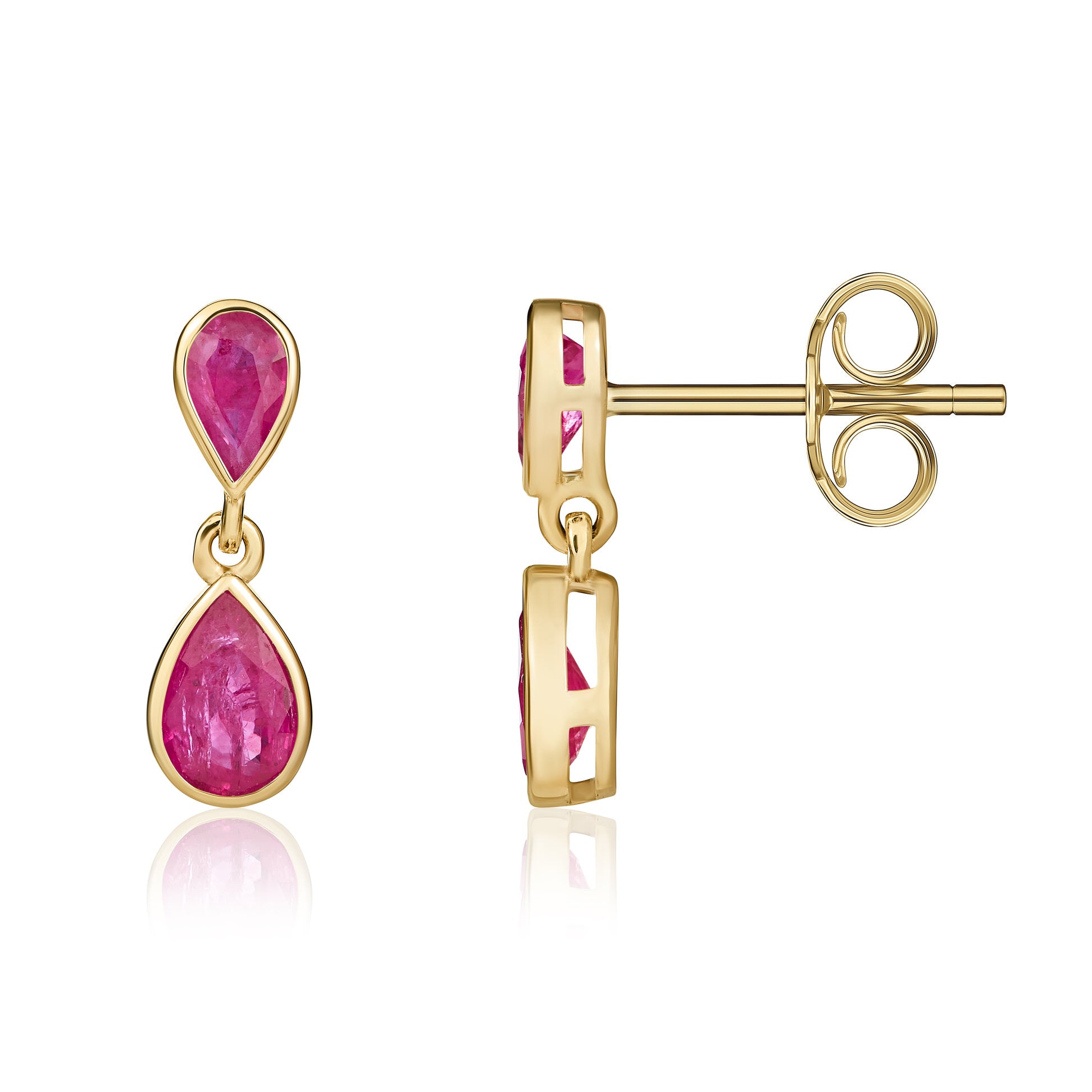 9ct Yellow Gold Pear Ruby Double Drop Earrings