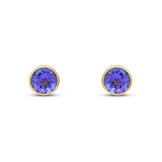 9ct yellow gold 5mm Round Tanzanite Rubover Stud Earrings
