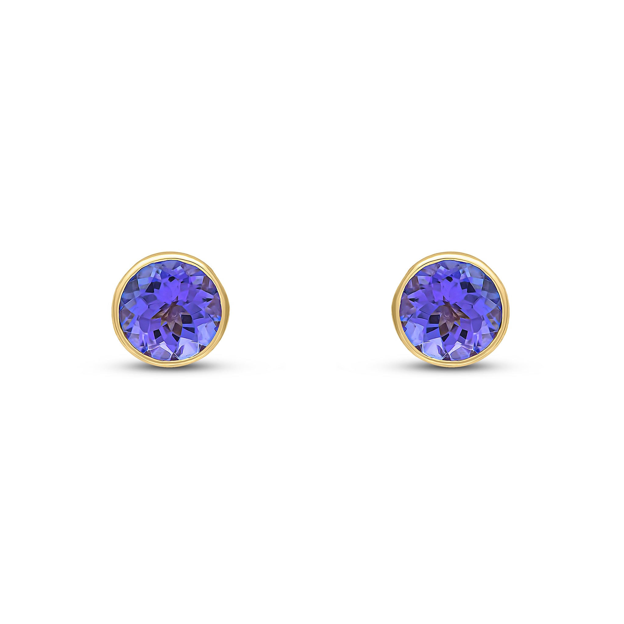 9ct yellow gold 5mm Round Tanzanite Rubover Stud Earrings
