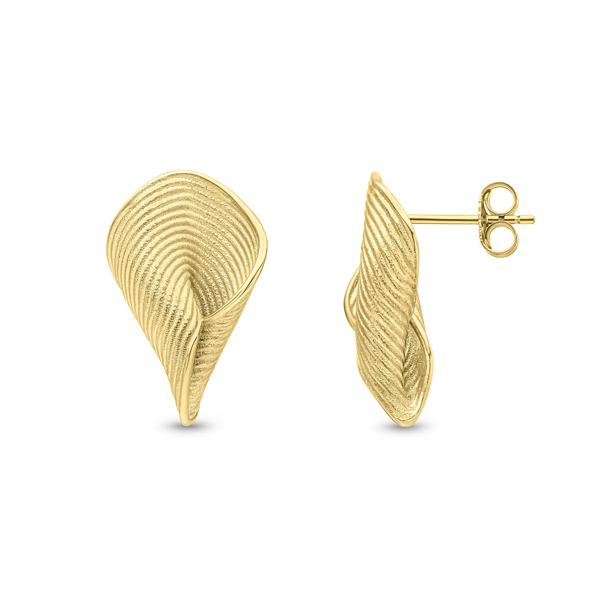 9ct Yellow Gold Textured 'leaf' Fold Earrings