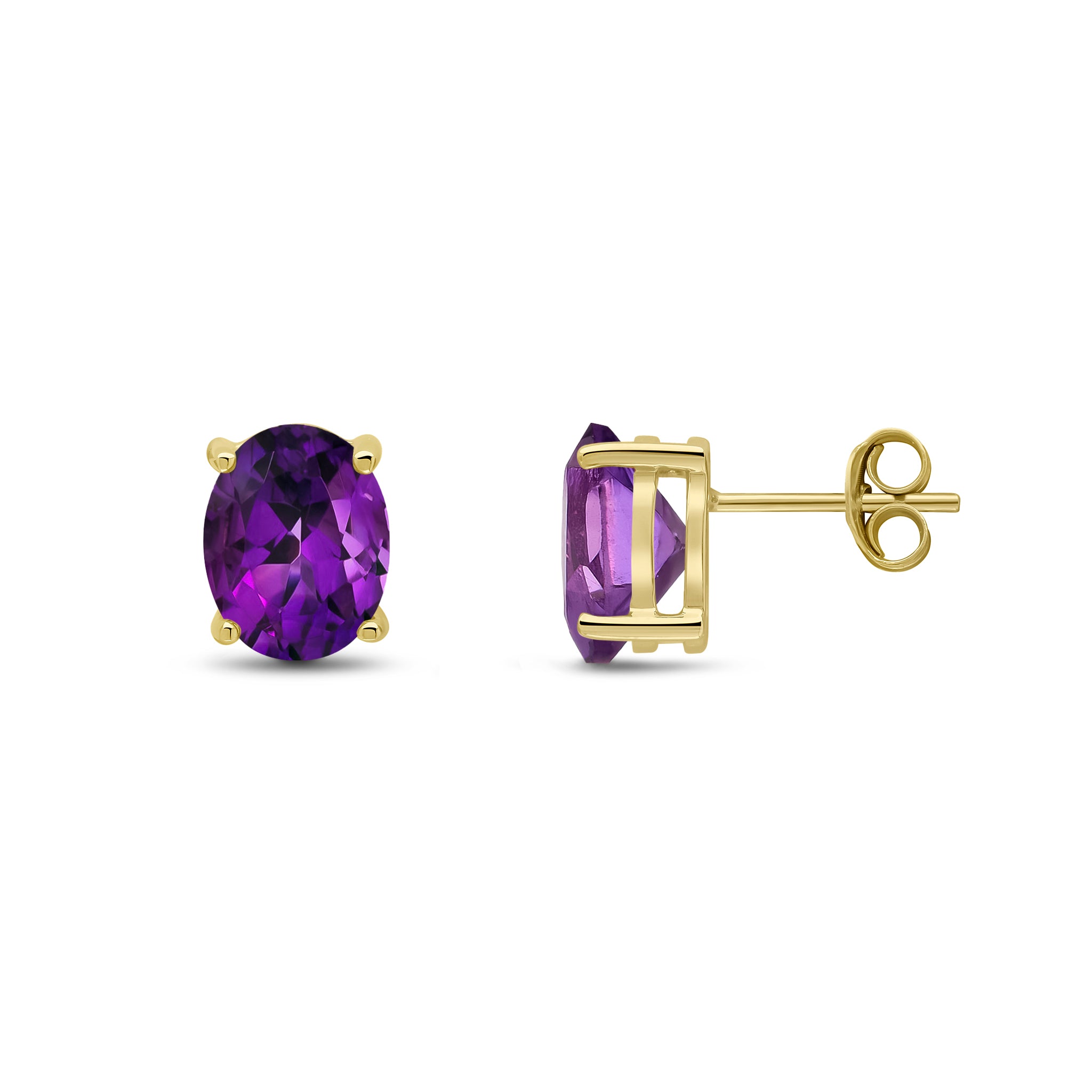 9ct Yellow Gold 9x7 Oval Amethyst Claw Earrings