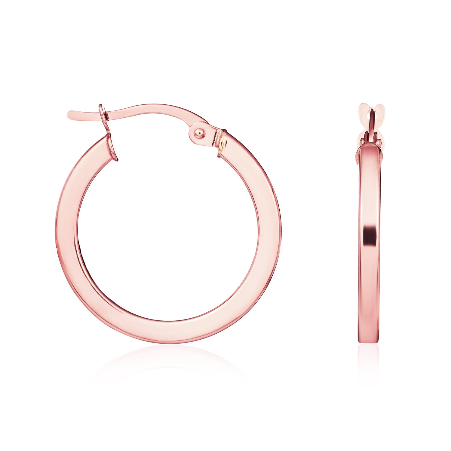 9ct Rose Gold 2mm Square Tube Round Hoop Earrings 19mm Outer Diameter