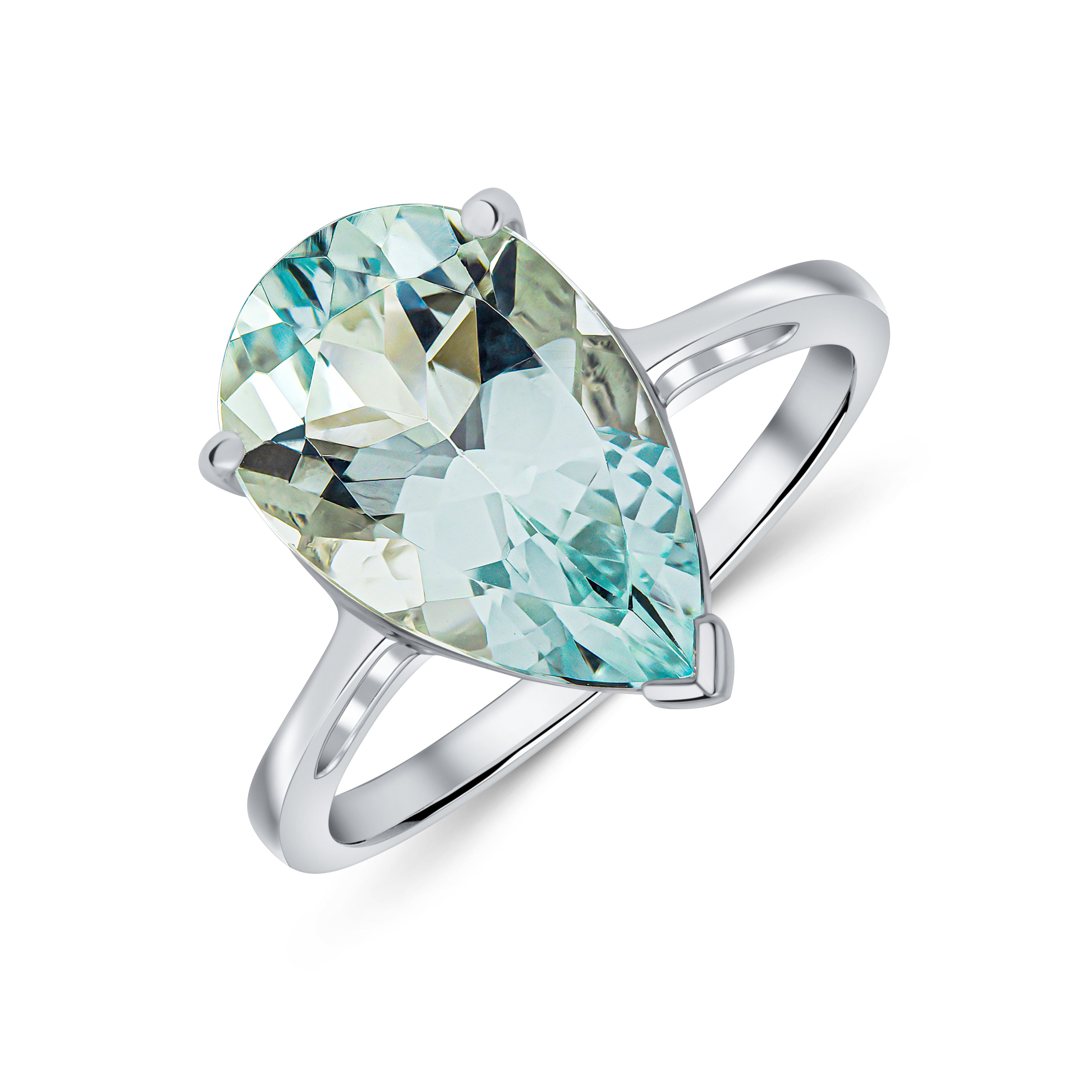 9ct White Gold 14x9 Pear Shape Aquamarine Claw Set Single Stone Ring