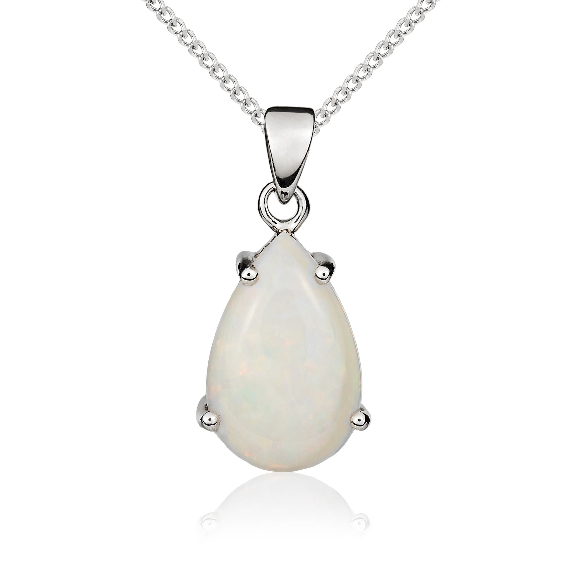 9ct White Gold 14x9 Pear Shape Opal Claw Set Pendant