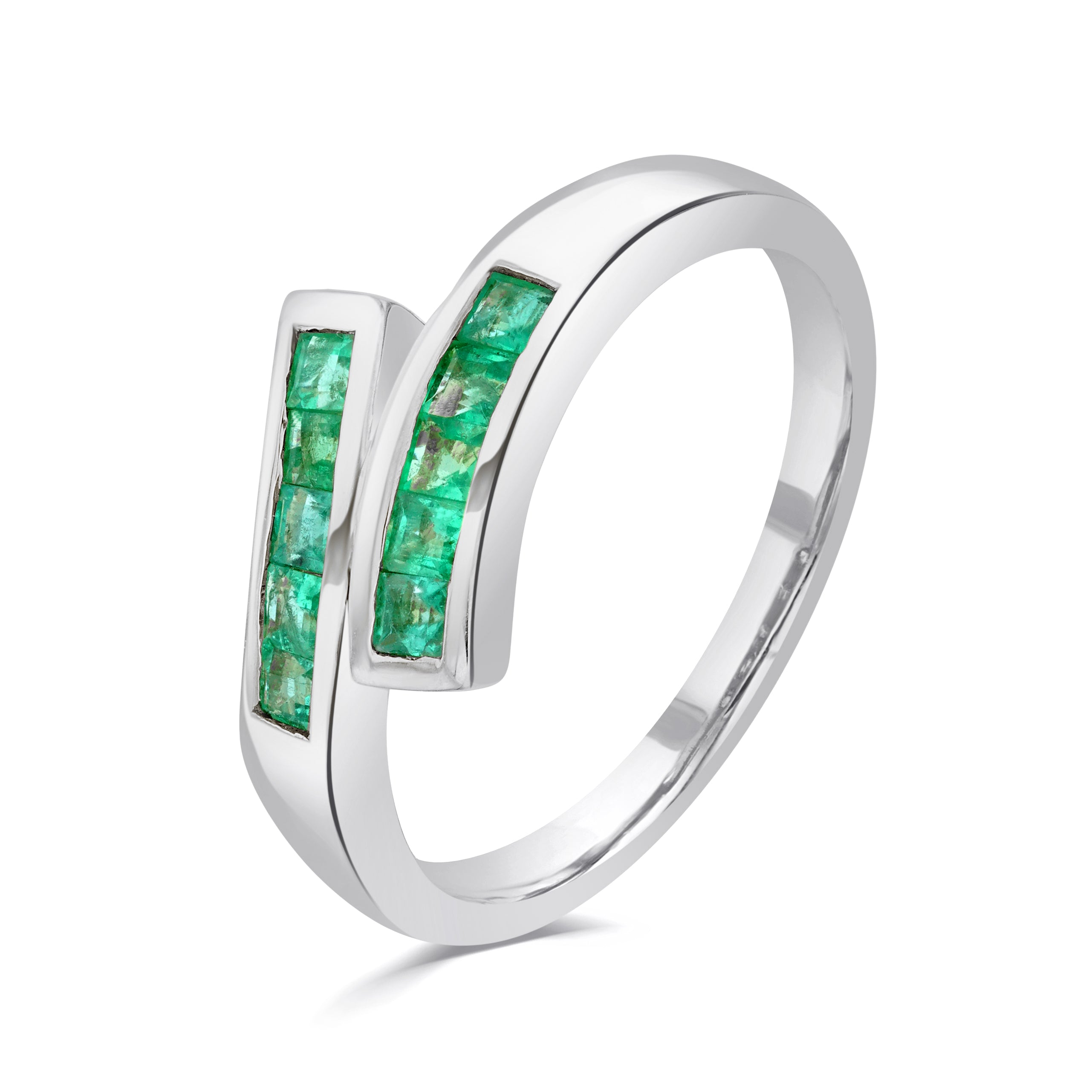 9ct White Gold Square Emerald Channel Set Crossover 1 2 Eternity Ring