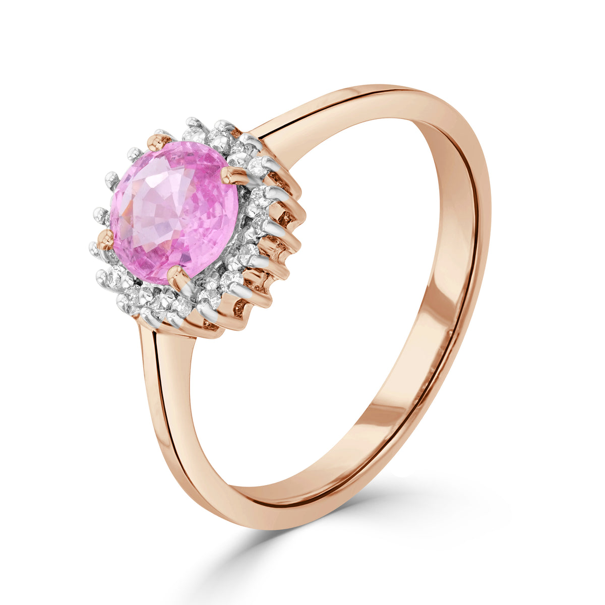 9ct Rose Gold Rd Pk Sap & Diamond Cluster Rose Gold Stone Shortage So Can't Order